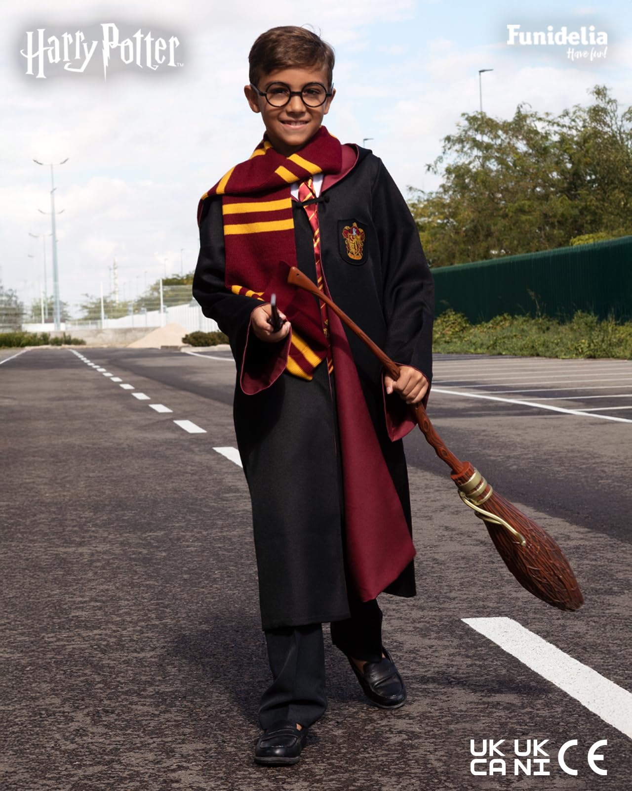 Funidelia Harry Potter Official Costume Kit for boys and girls, Include Gryffindor robe, tie, glasses, wand, gift box, Wizards - Outfit for kids for parties, Carnival, Halloween - Size 10-12 years