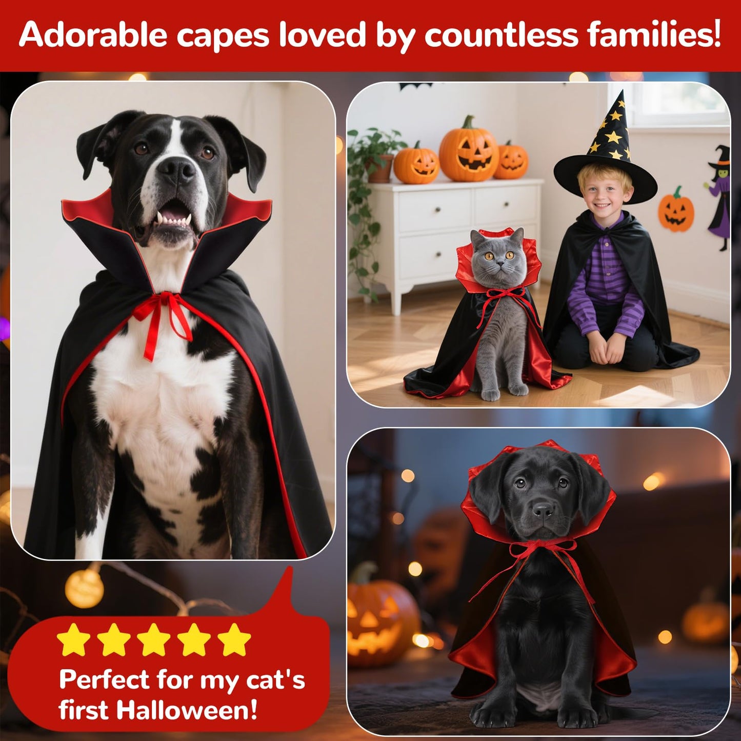 Halloween Pet Vampire Cape Adjustable Red & Black Fancy Dress