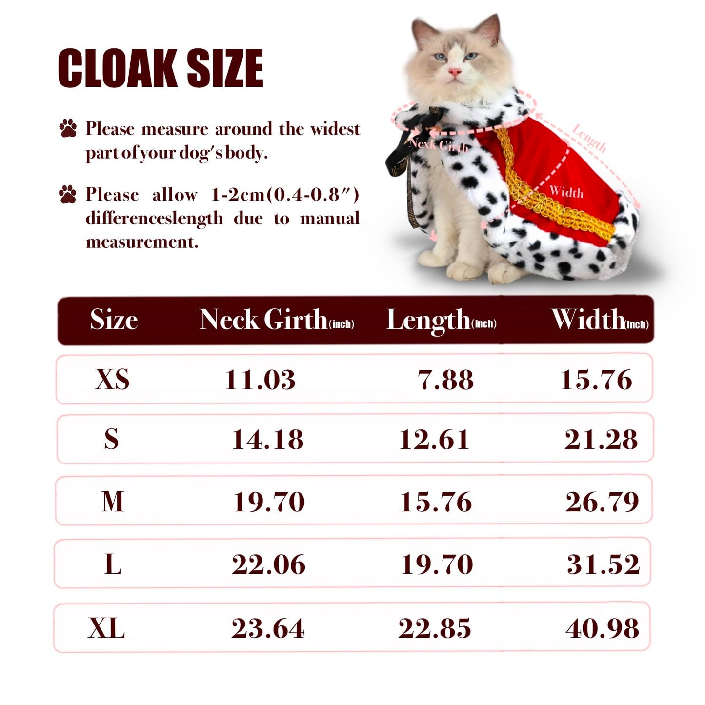 Pet Serial Lux Fur Cat Dog Cloak for Halloween Costumes - King