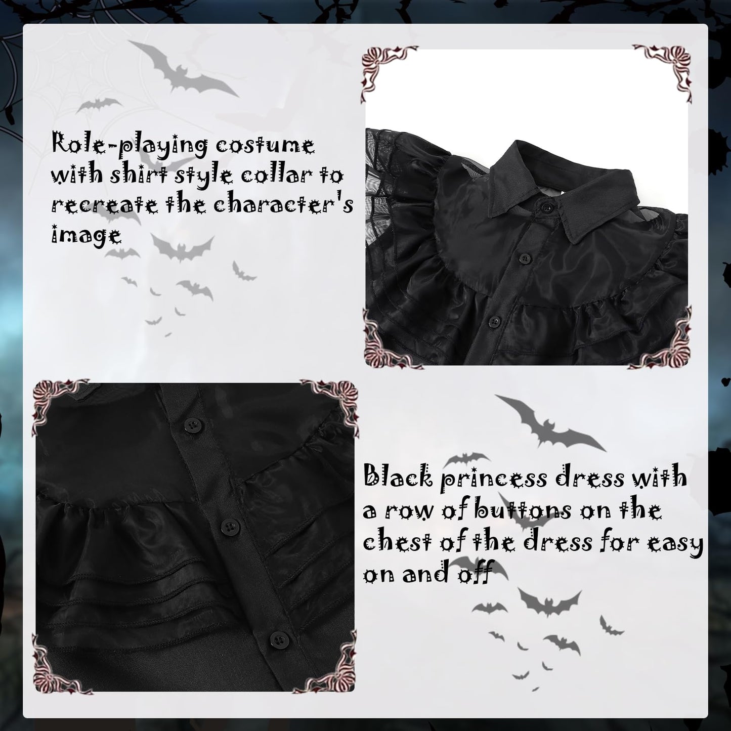 Berich Princess Black Costume Kids Gothic School Dress Party Role Play Clothing Family Thing Black Fancy Dress World Book Day Outfit for Girls Halloween Costume 7-8 Years,140