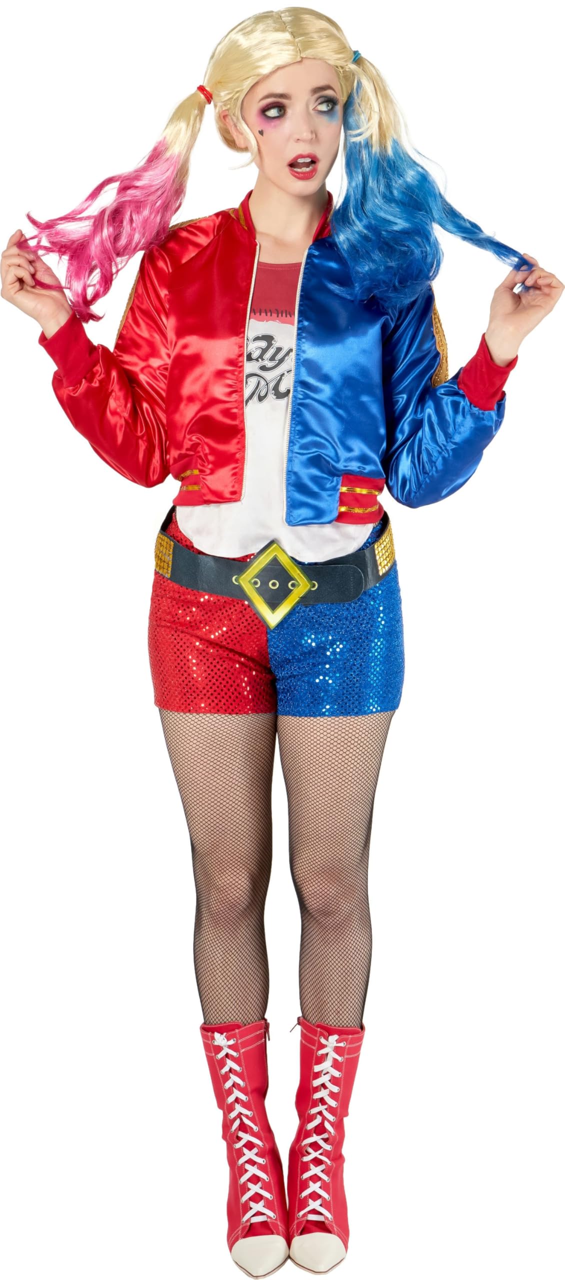 Rubie's Official Harley Quinn Ladies Fancy Dress Halloween Suicide Squad Womens Villain Costume, M, Multi