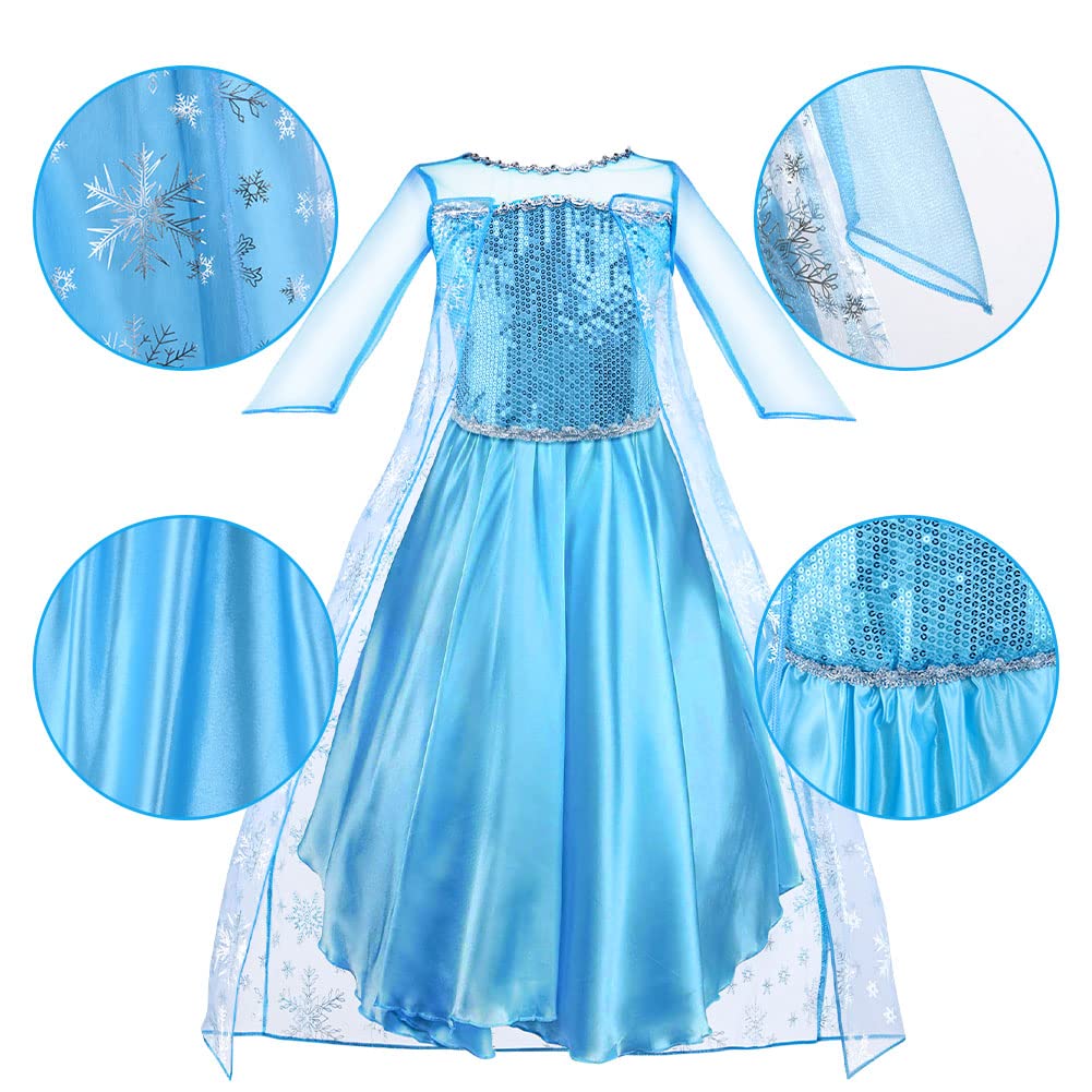 Vicloon Elsa Princess Costume, 3PCS Elsa Costume Dress, Elsa Dress with Fairy Crown Wand for Christening/Party/Pageant/Bridesmaid Princess Kids Dress Ball Gown（3-4 years）