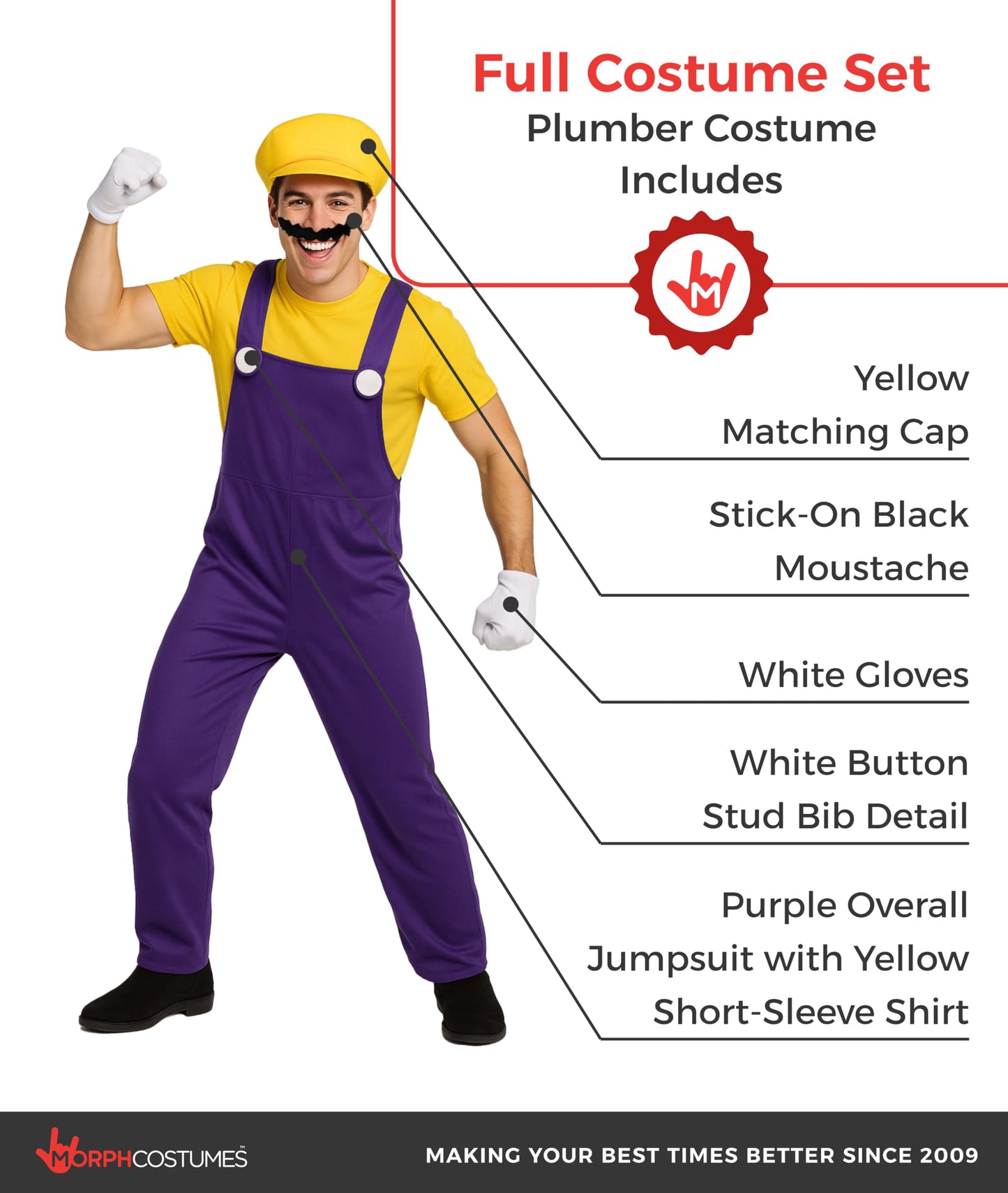 Plumber Brother Yellow Mens - Mens Plumber Costume - Halloween