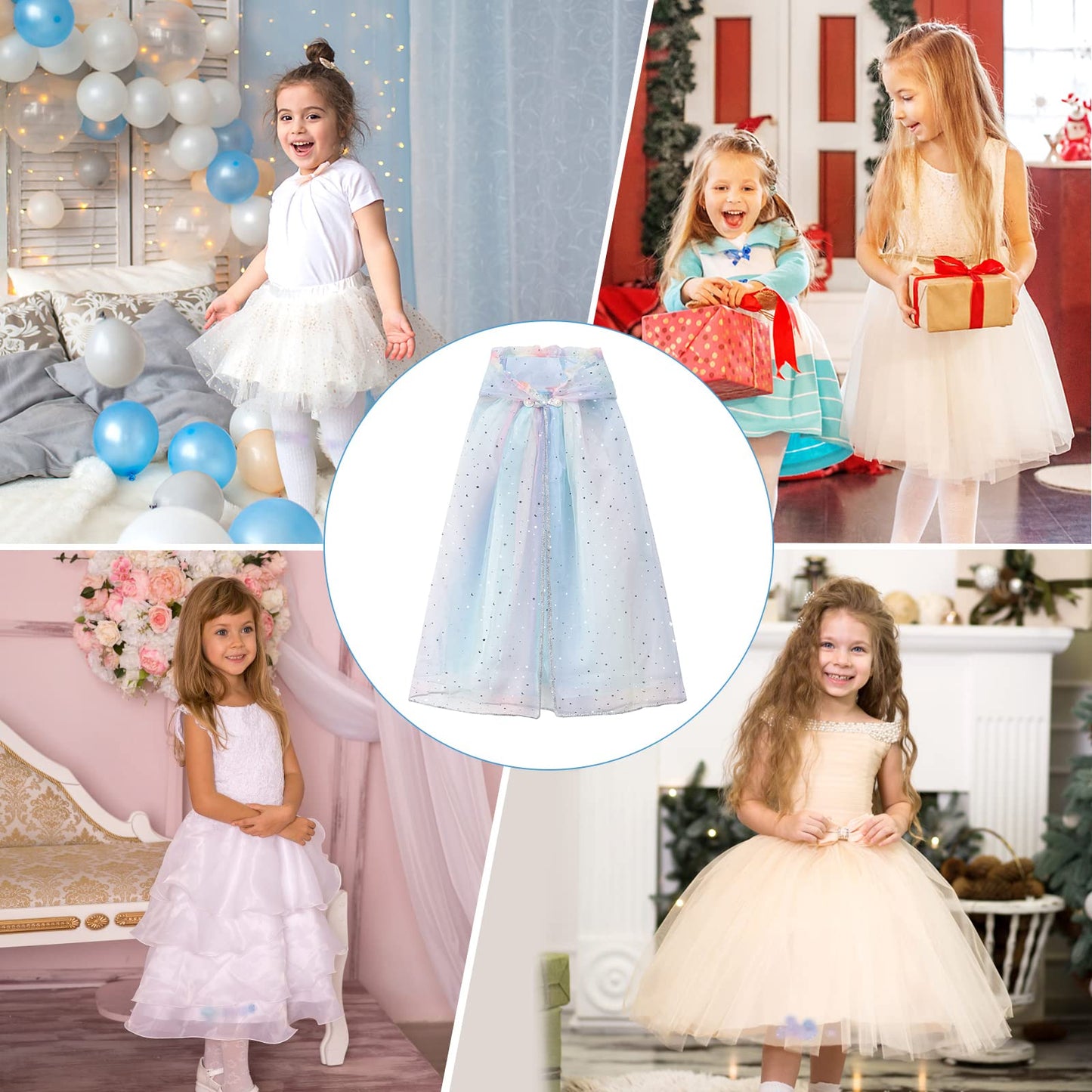 XEPST Princess Hooded Cape Colorful Cloak, Fancy Dress Accessories Sparkling Sequins Cape Princess Dress Up for Girl’s Halloween Costume Birthday Party Cosplay