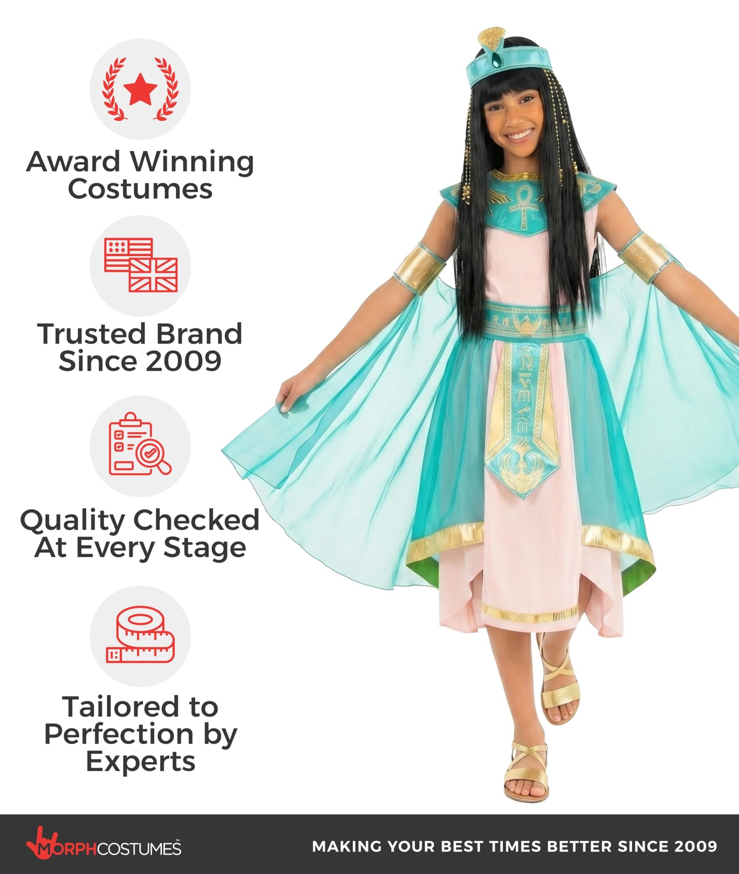 Morph Queen Cleopatra Costume Kids, Egyptian Costumes For Girls, Girls Egyptian Costume, World Book Day Costumes For Girls 12-14 Years
