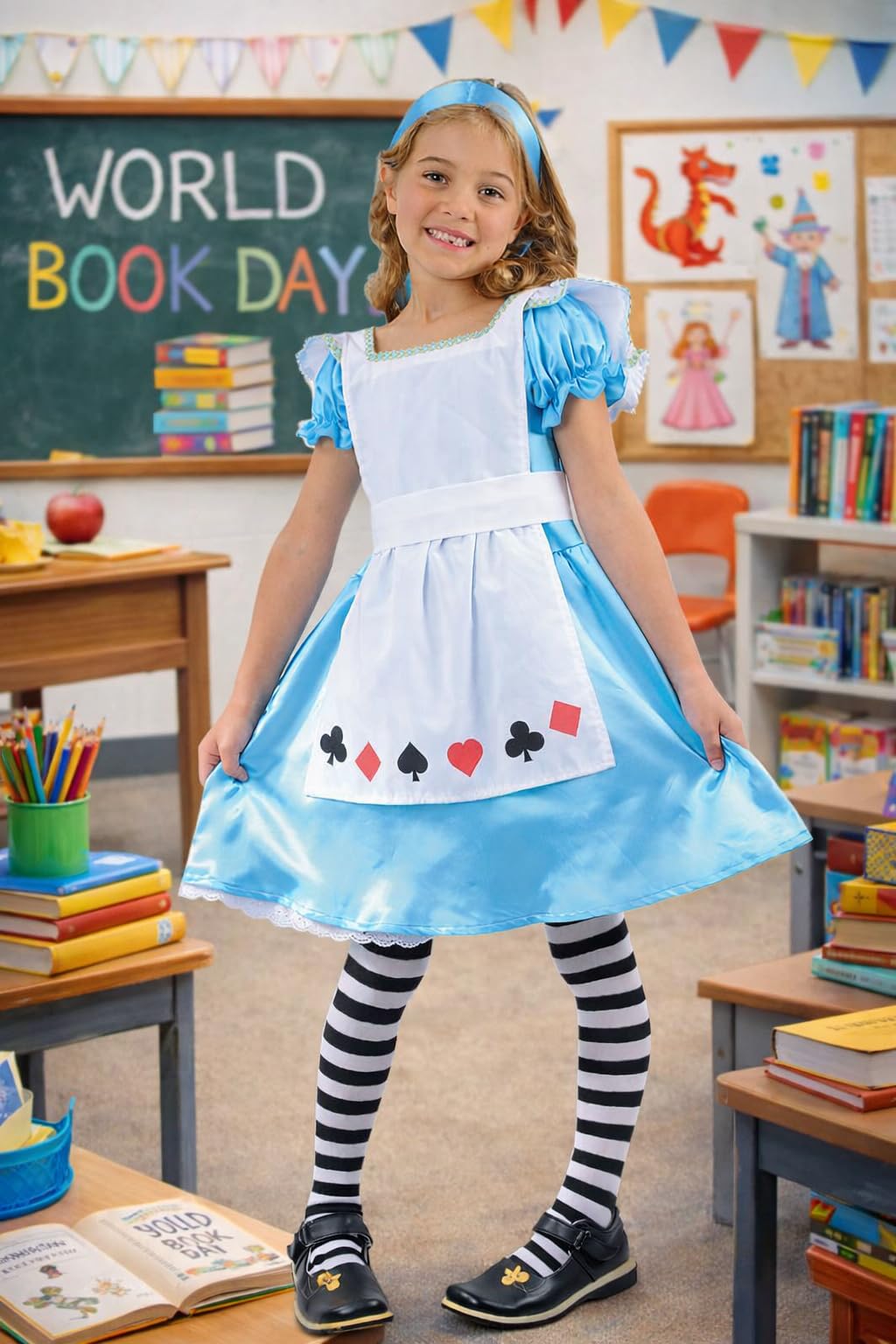 Wicked Costumes Girls Storybook Alice Fancy Dress Costume – Classic Blue Dress & White Pinafore Outfit for World Book Day, Book Week, Parties & School Events – Medium (5–7 Years)