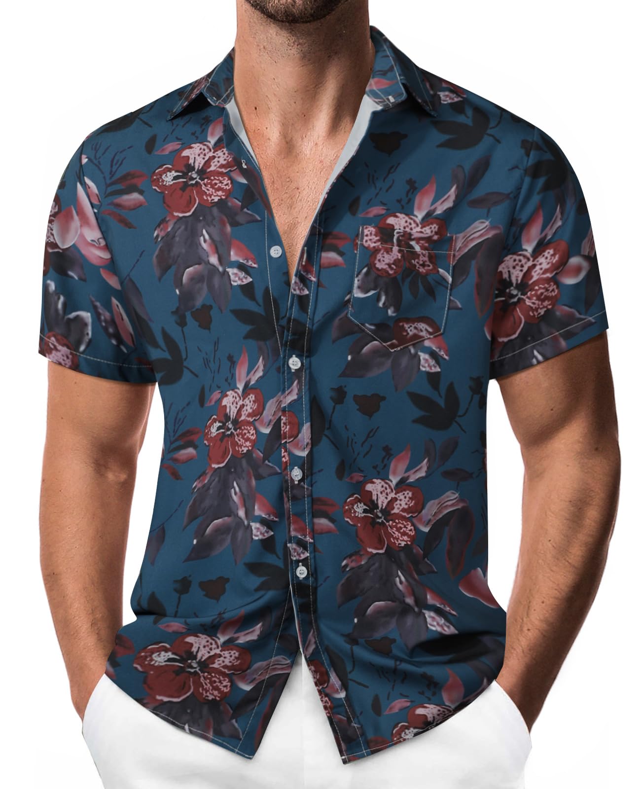 Mens Hawaiian Shirt Beach Aloha Short Sleeved Shirt Button Down