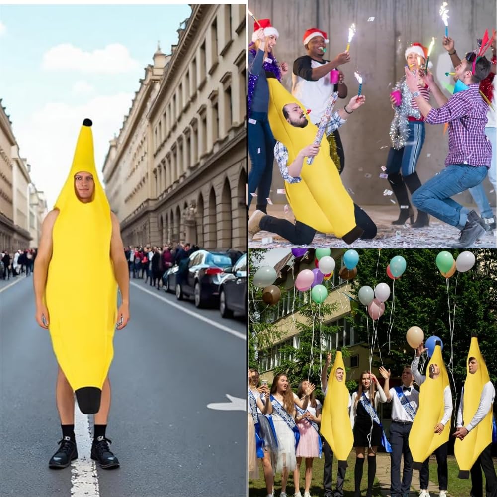 EYWILYWI Adult Banana Costume,Hilarious Yellow Banana Jumpsuit, Lightweight Comfortable Unisex Outfit for Halloween, Parties, Carnivals,Christmas,Perfect for Fun Themed Cosplay. (Yellow)