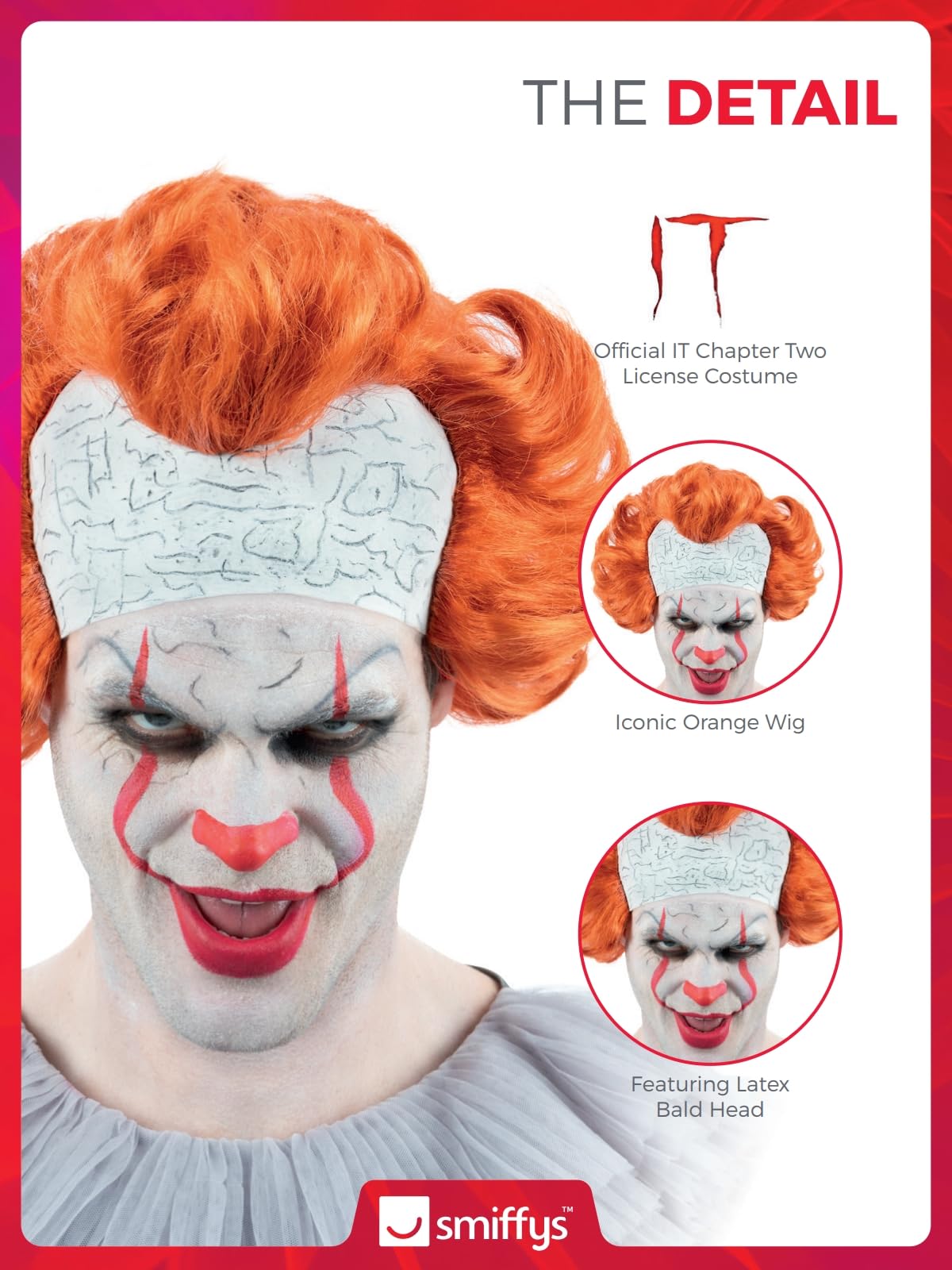 Smiffys IT Chapter Two Pennywise Wig for Adults, Latex Bald Head and Iconic Orange Wig, Officially Licensed, Ideal for Completing Matching Halloween Costume and Themed Fancy Dress