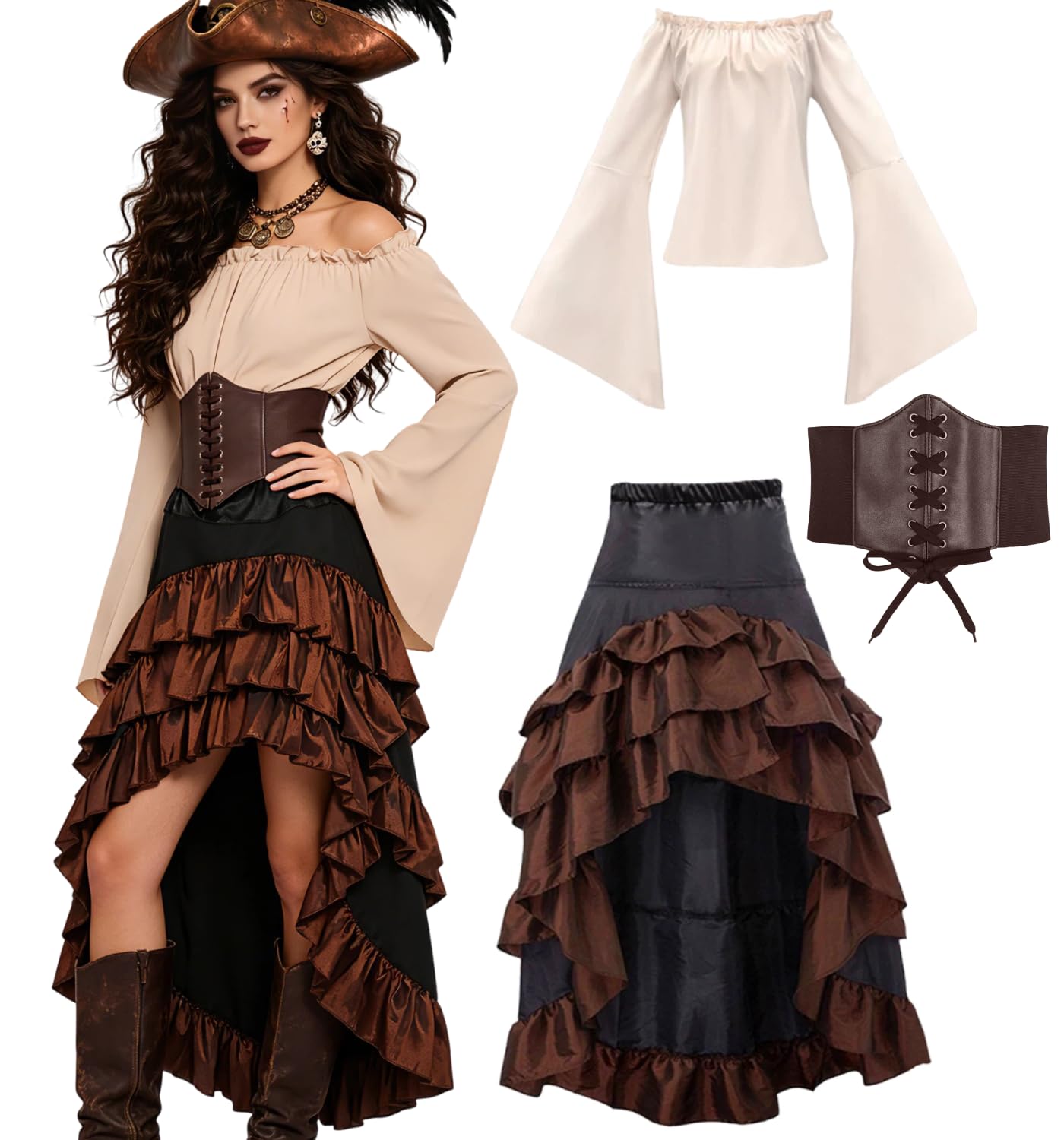Pirate Costume Adult Women Medieval Pirate Fancy Dress Retro