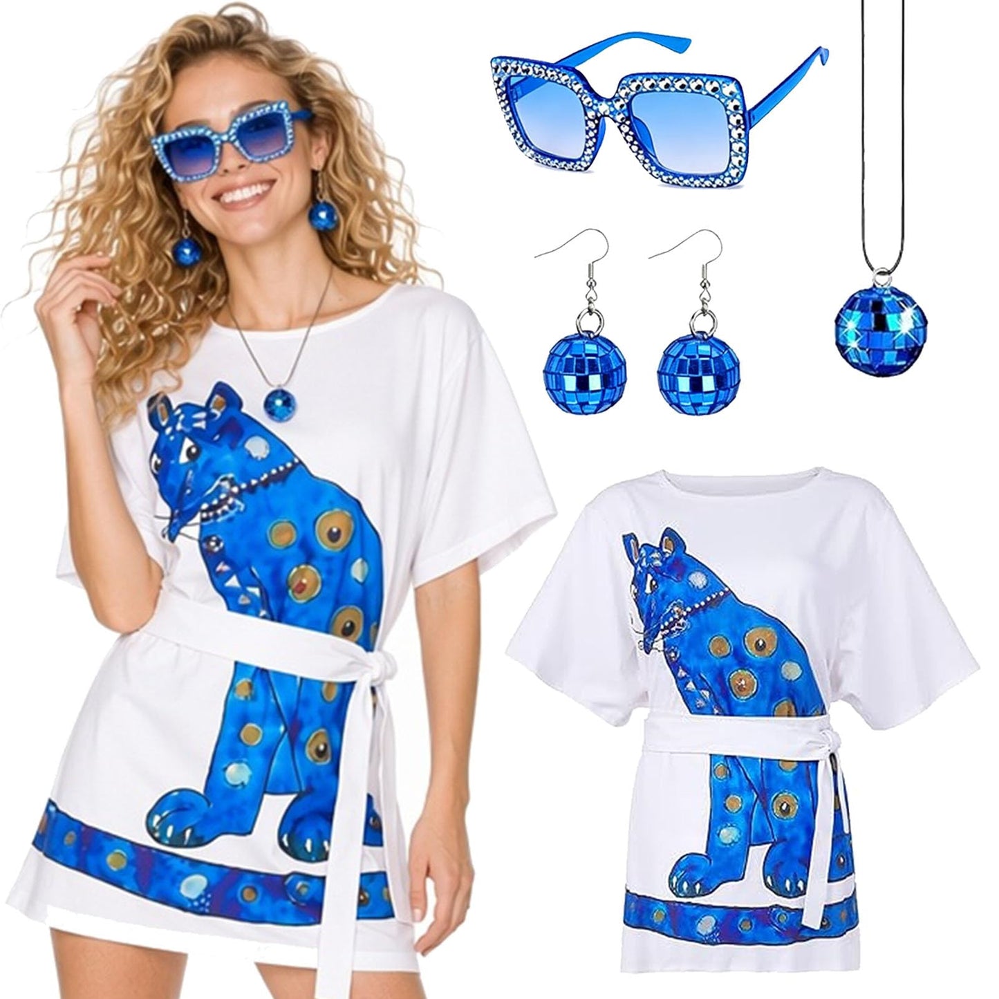 ABBA Costume for Women ABBA Outfits with 70s Vintage Dress Glasses