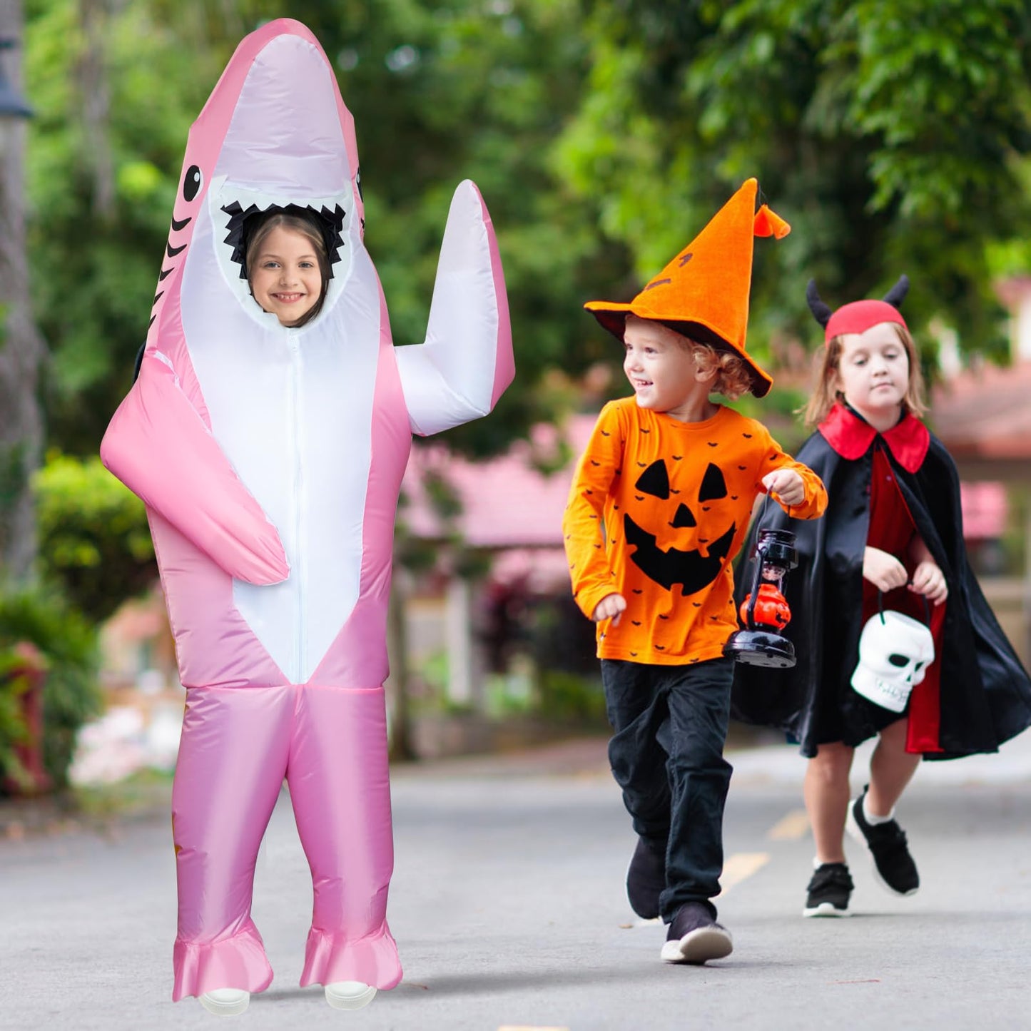 Poptrend Inflatable Shark Costume, Shark Halloween Costumes for Teen Kids Men Women Cute Blow up Costumes Funny Fancy Dress Party (Kids)