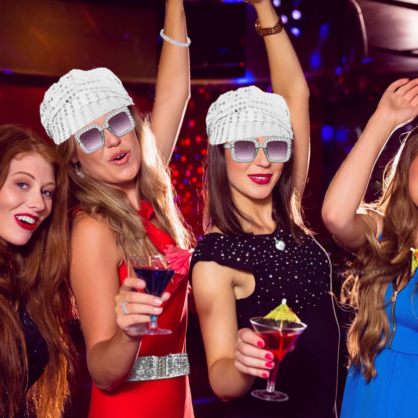 70s Disco Accessories - 70s Fancy Dress Costumes with Sequins Hat (image 6)