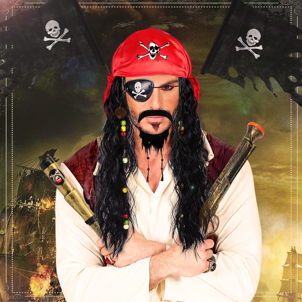 Pirate Costume Set for Adult Men - Accessories Include Wig (image 5)