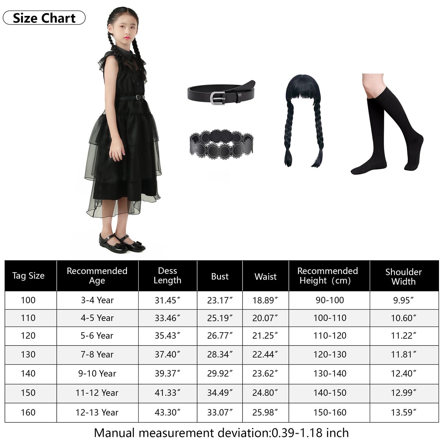 Beejirm Wednessday Costume Kids Black costume Girls Dress for Kids Black Costumes Carnival costumes Girls Party Dresses 4-13 Years