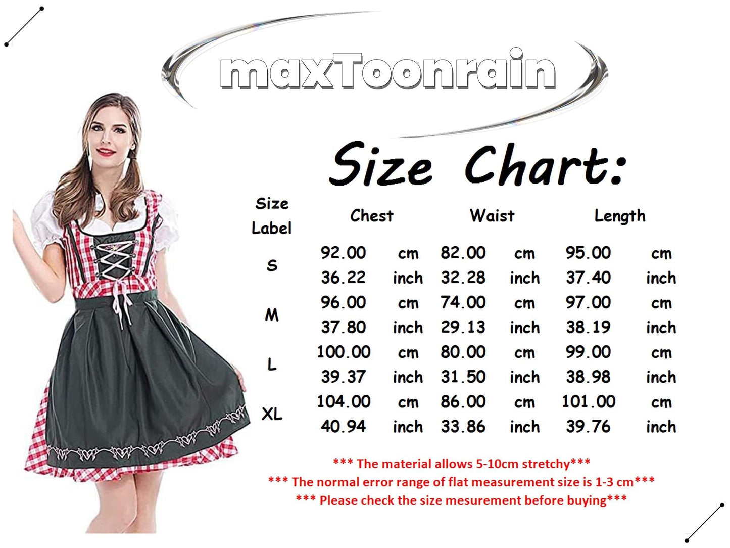 maxToonrain Oktoberfest Outfit Women German Beer Bavarian Dirndl Dress Plaid Short Sleeve for Halloween Beer Festivals (Red Gingham Black Apron, S)