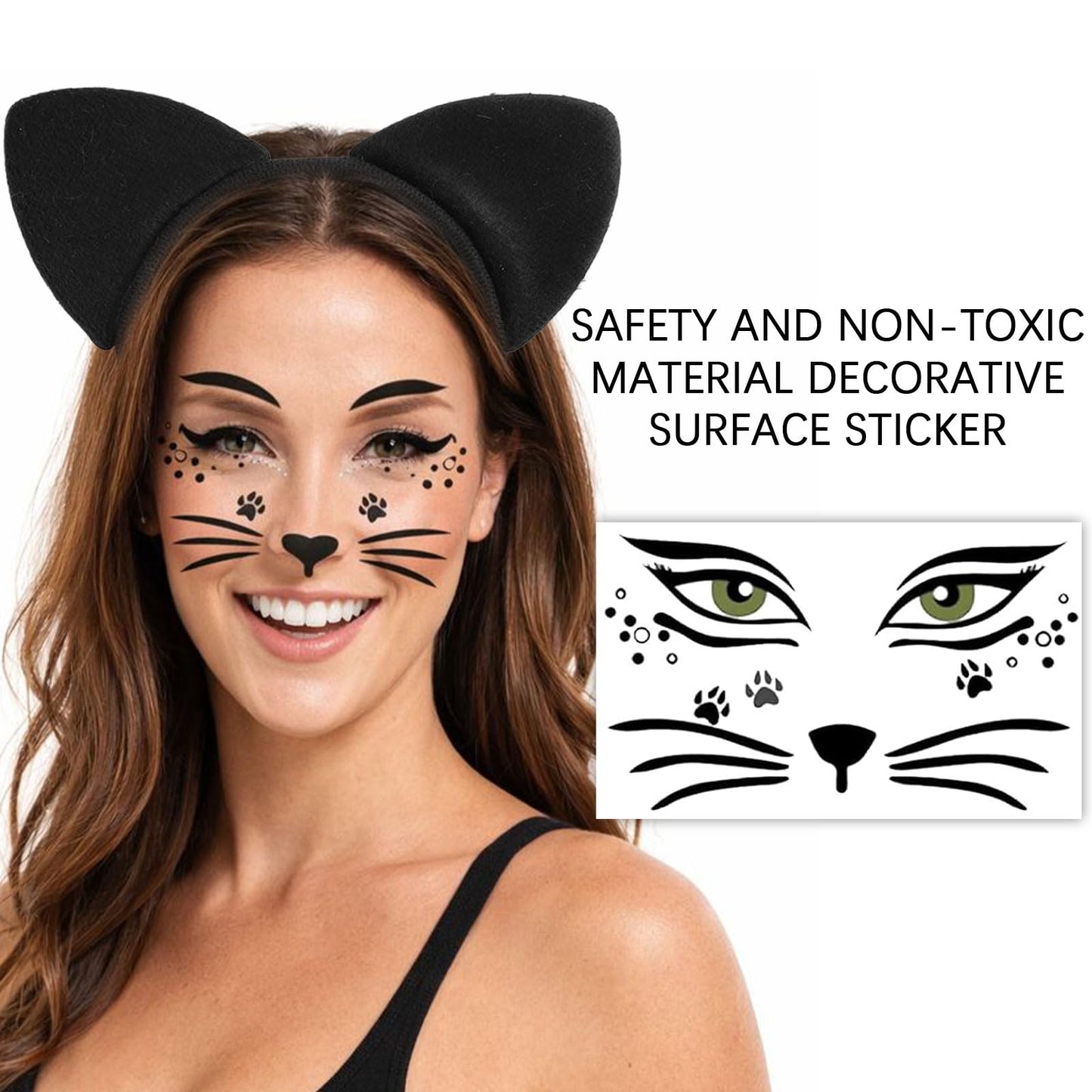 Cat Costume Set with Cat Ears Headband - Cat Tail - Bow Tie - Face (image 4)