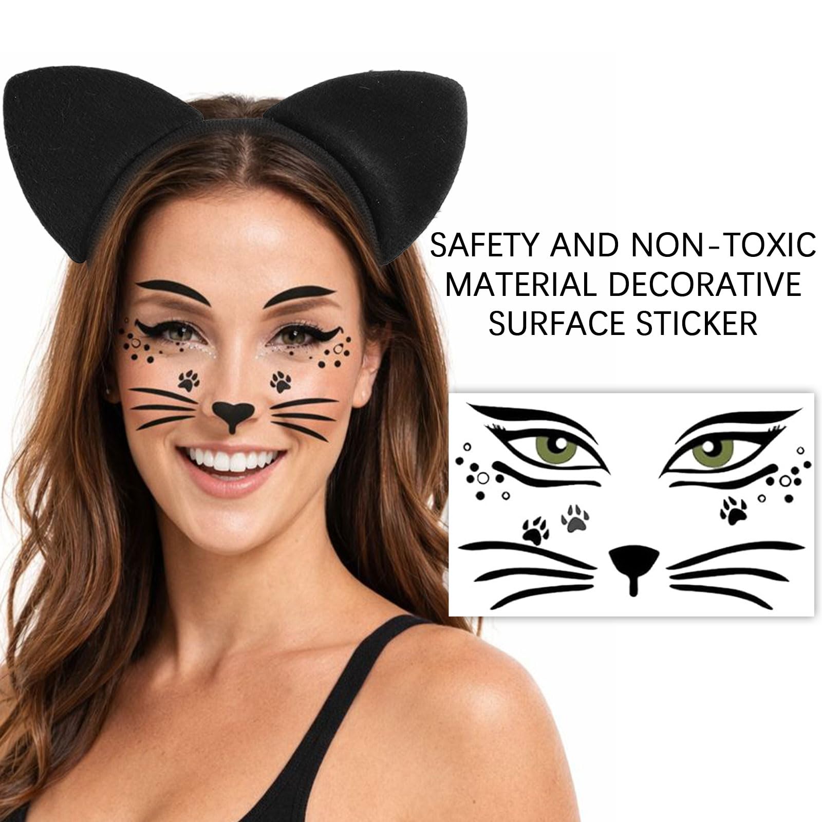 Cat Costume Set with Cat Ears Headband - Cat Tail - Bow Tie - Face (image 4)