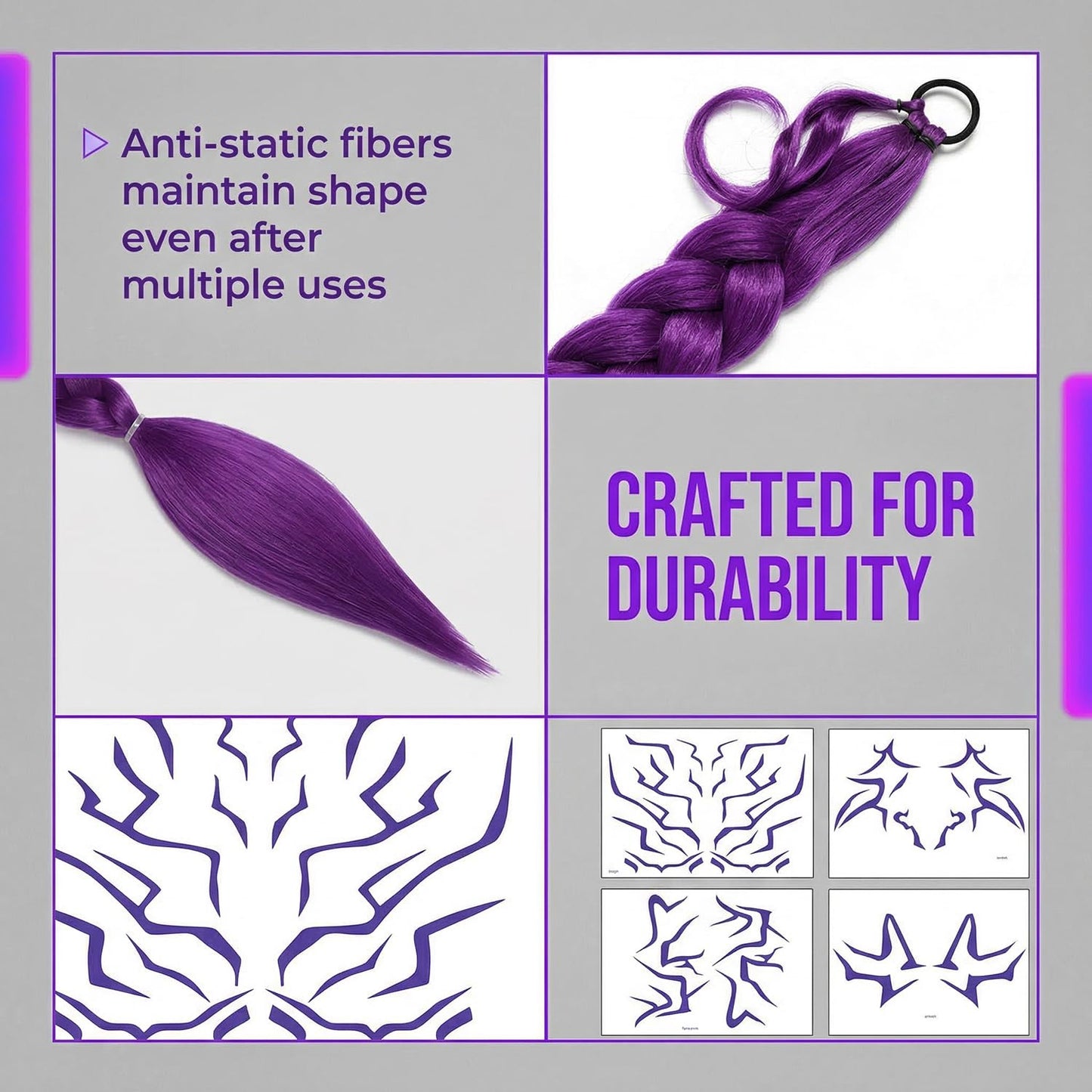 Kpop Costume Cosplay Wig Set - Purple Braiding Hair Extensions