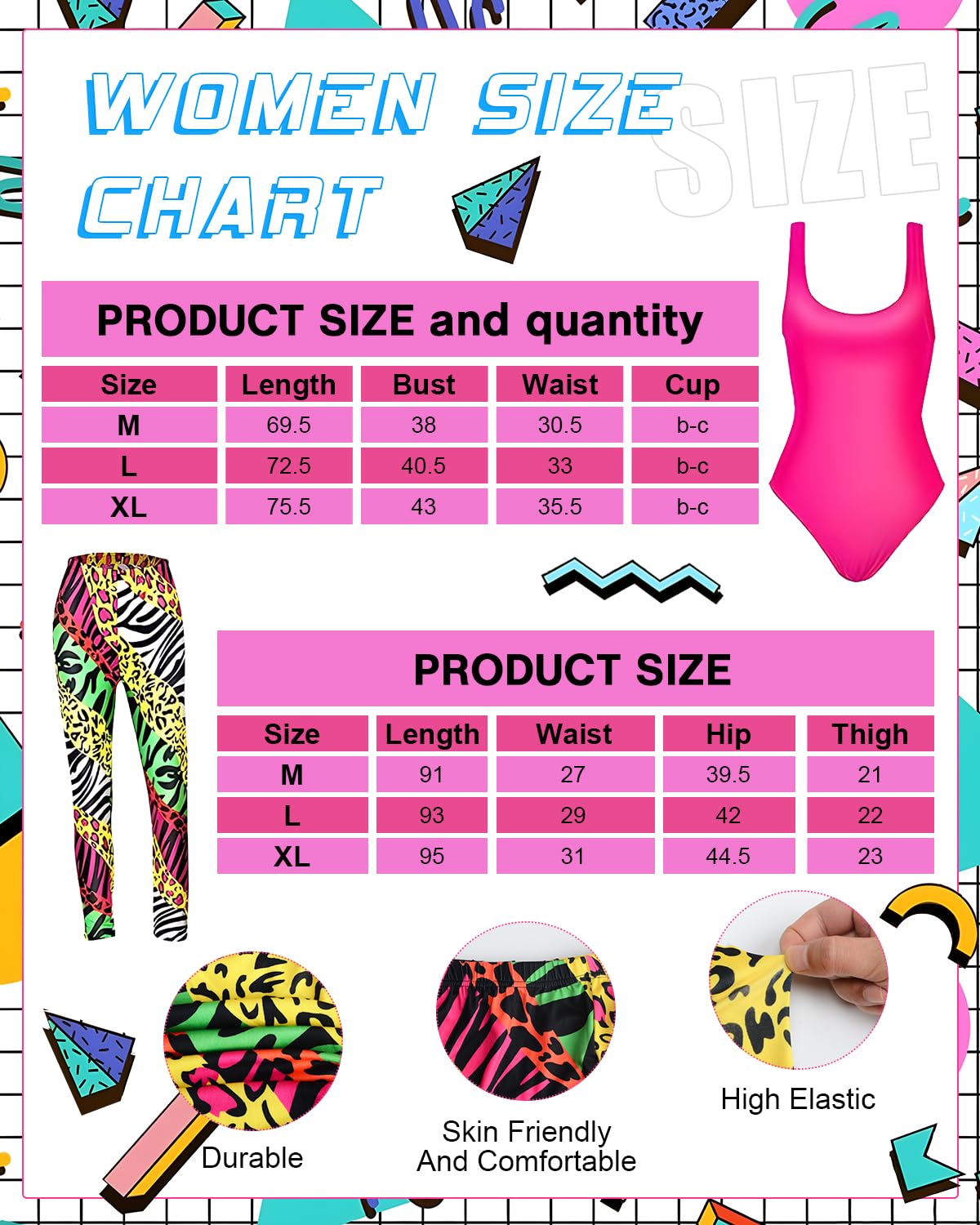 80s Costume Outfits Accessories Set for Girls, 80s Fancy Dress For Women, 1980s Fancy Dress Party Kits with Headband Earring Leg Warmers Headband for 1980 Retro Parties Hen Do Parties Ladies(M)
