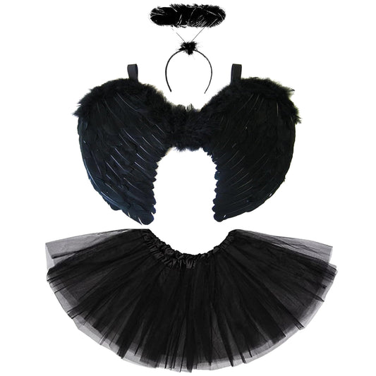 Angel wings halo and tutu skirt costume set for kids