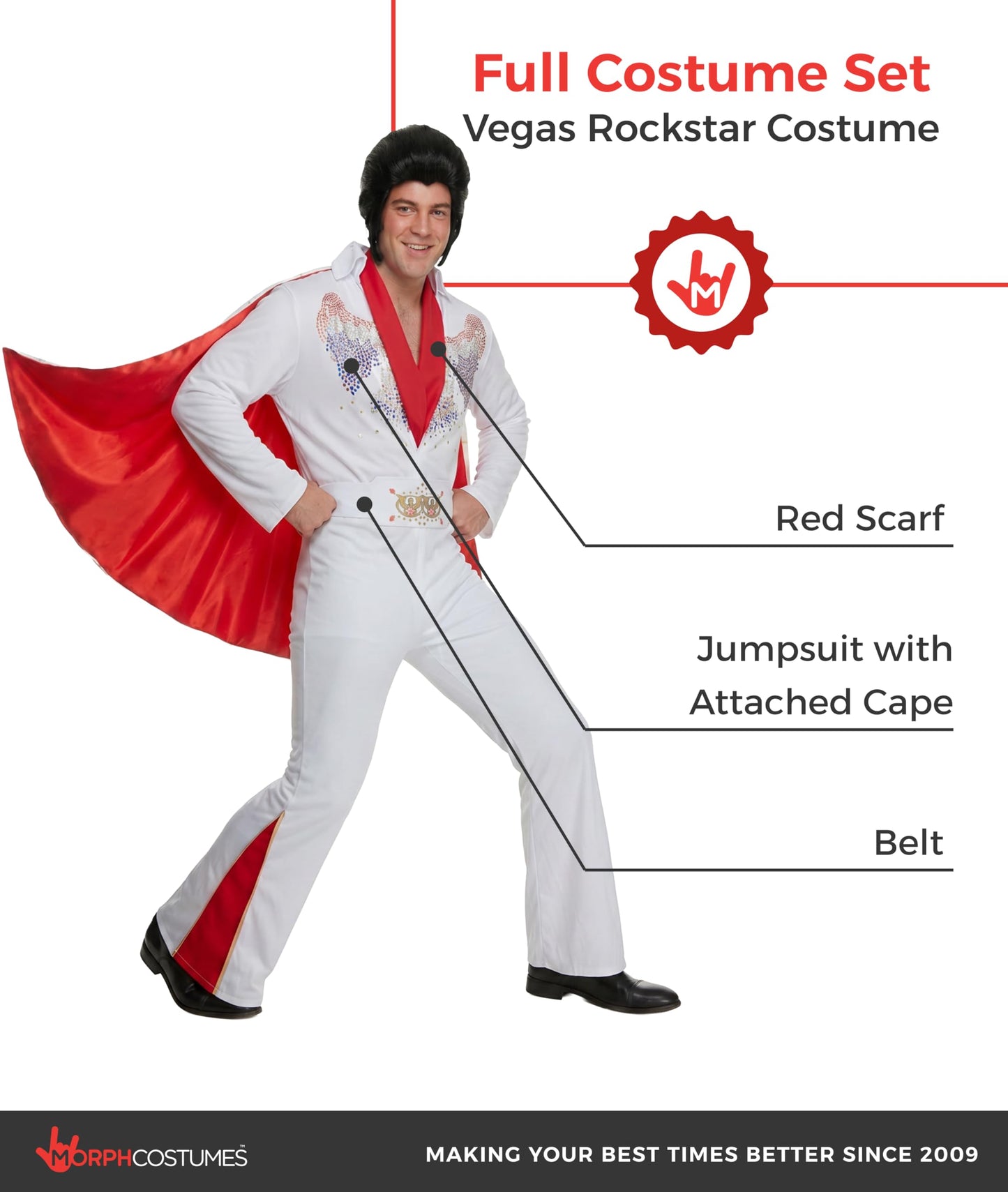 Morph Las Vegas Fancy Dress Men, Mens Disco Jumpsuit, 70s Fancy Dress Mens, Halloween Costumes Men, Large