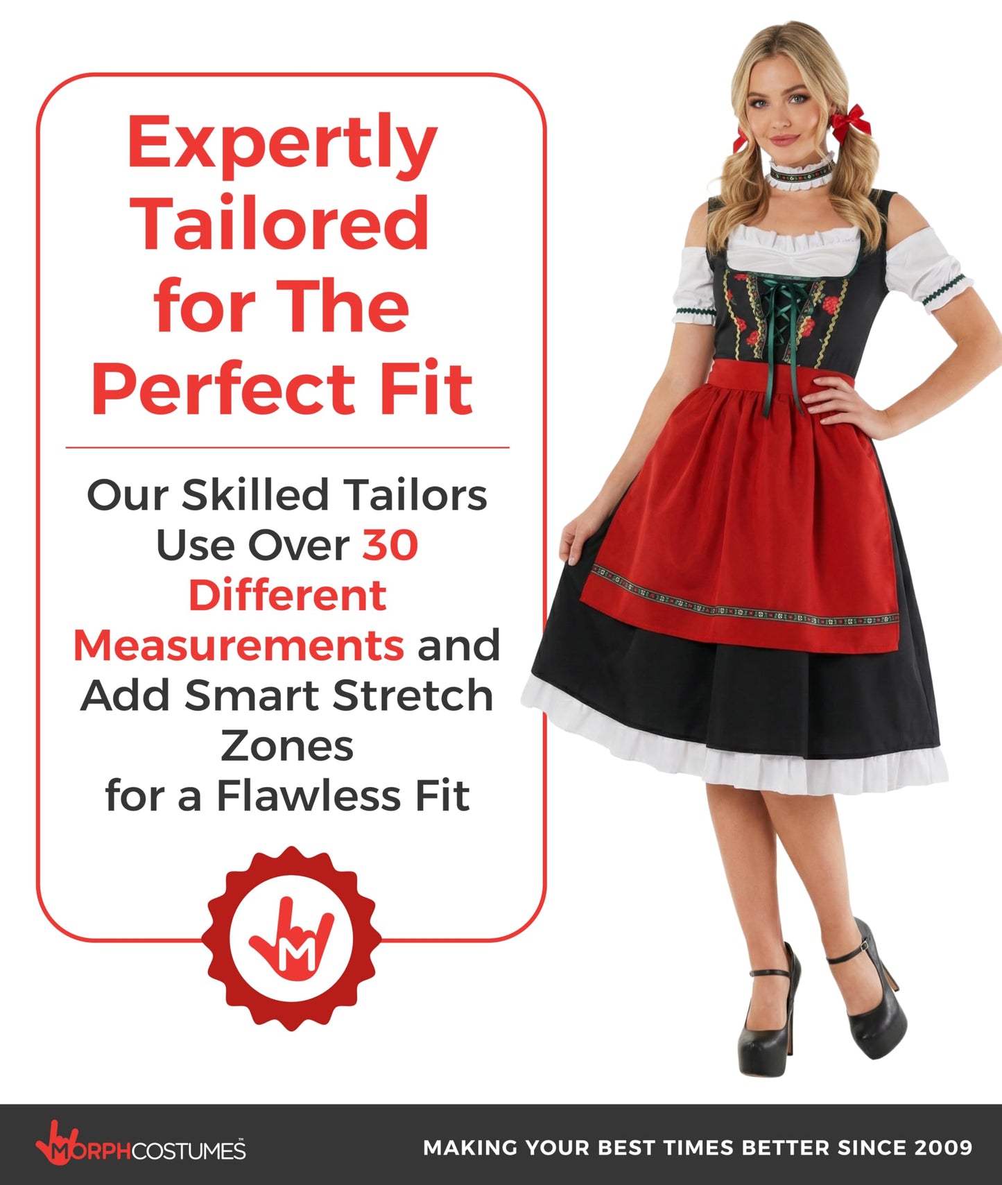 Morph Oktoberfest Costume Women - Bavarian Dirndl Dress with Apron for October Festival Fancy Dress Party, Small