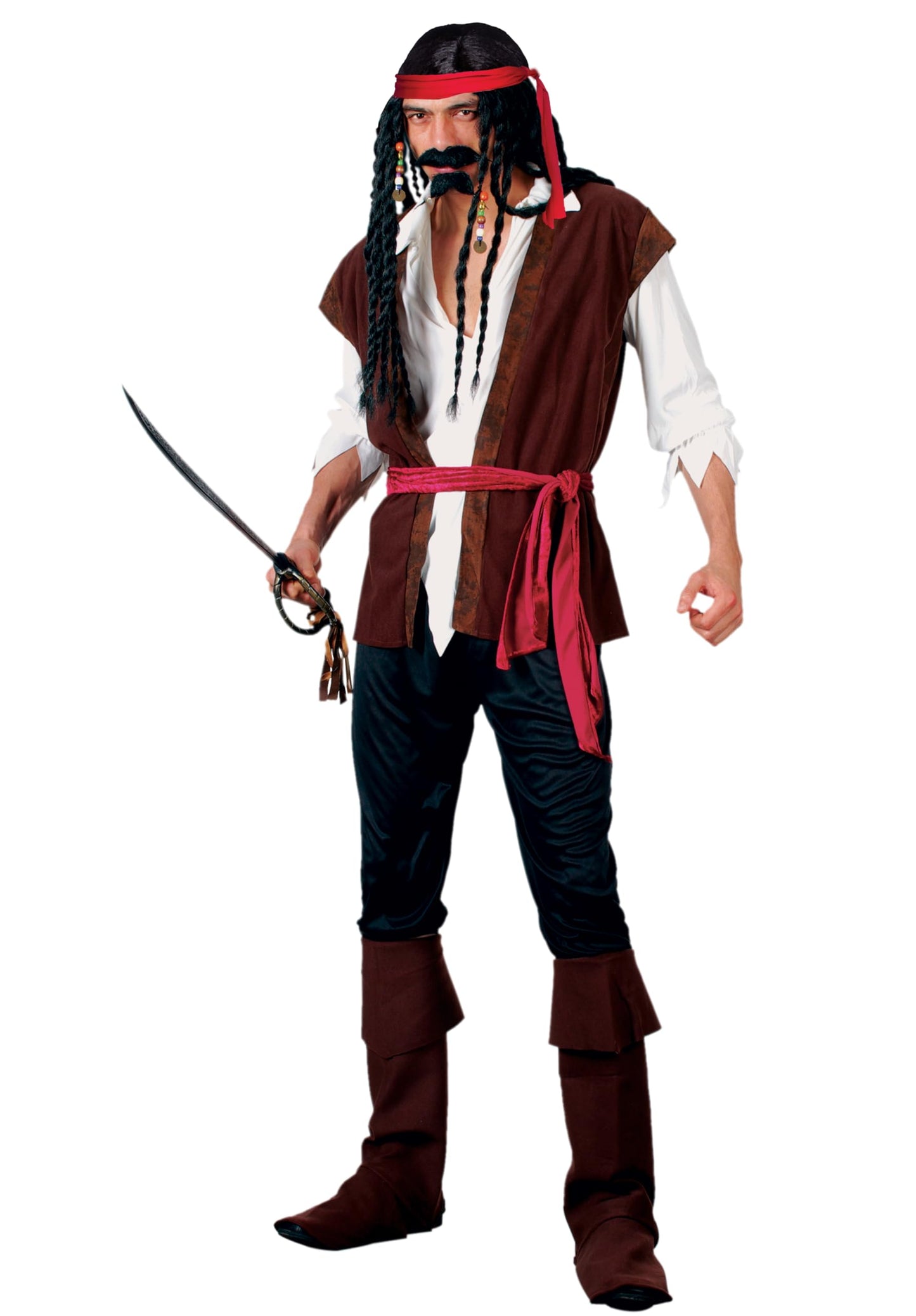 Mens Caribbean Pirate Fancy Dress Costume - Adult Buccaneer Outfit