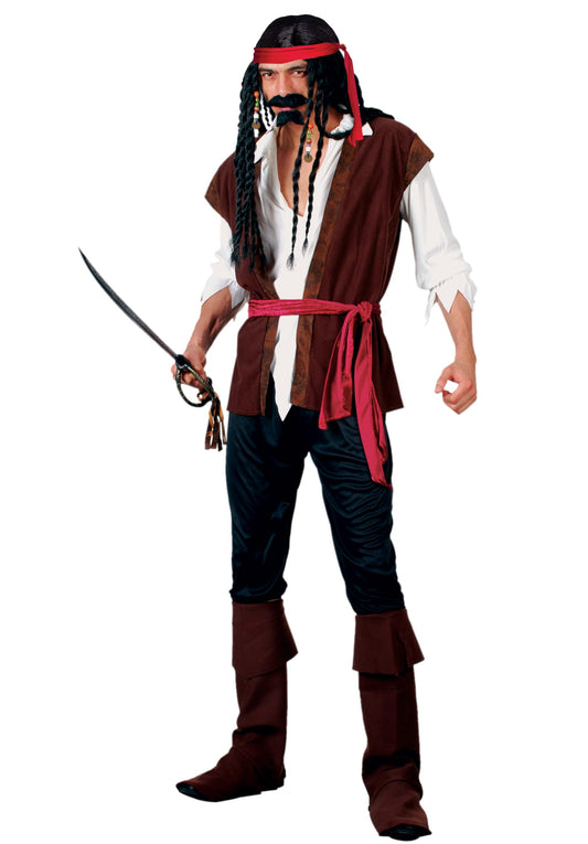 Mens Caribbean Pirate Fancy Dress Costume - Adult Buccaneer Outfit