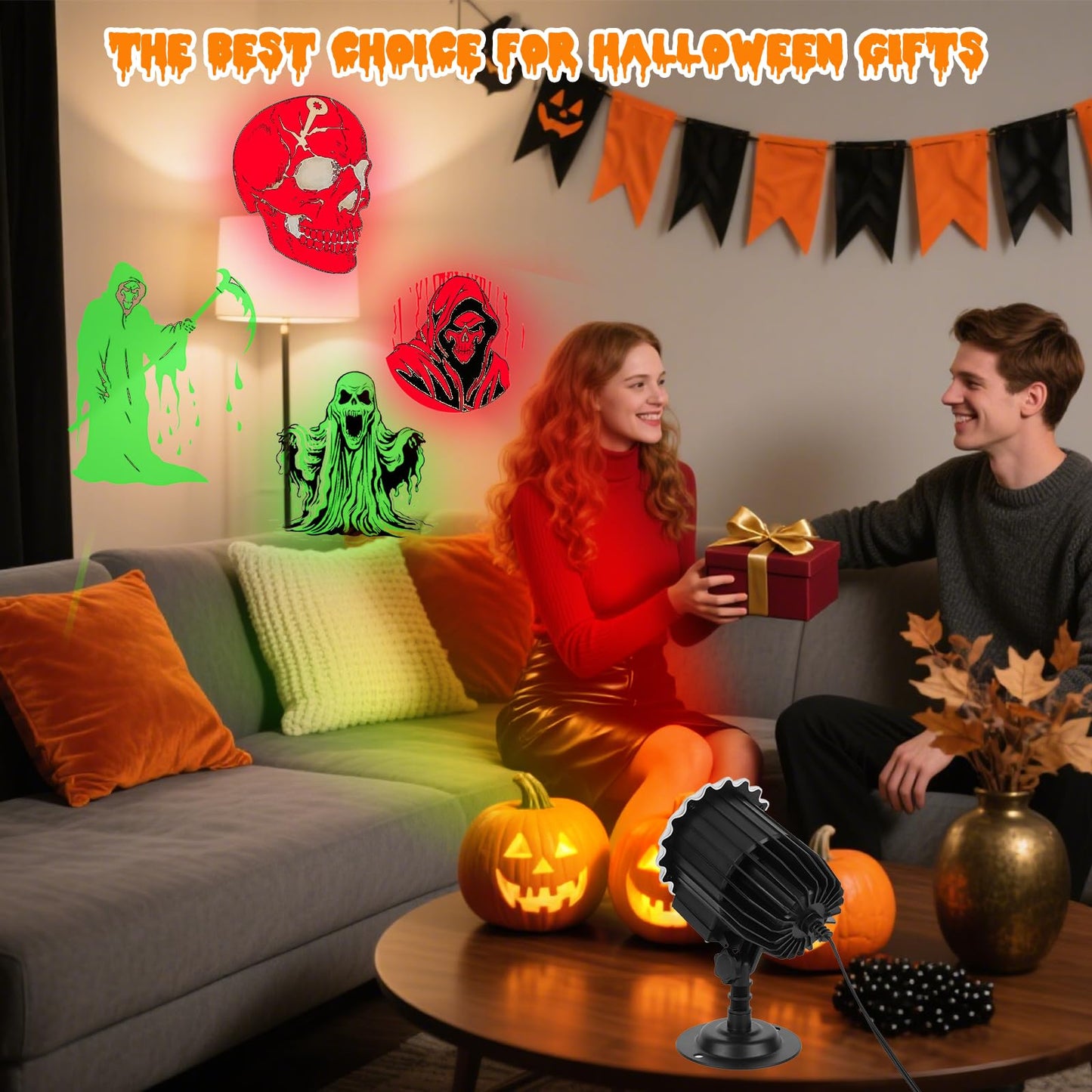 Halloween Projector Lights Outdoor, 3D Dynamic Ghost Projector Light with 4 HD Patterns, Rotating LED Lights 2026 Upgraded Waterproof for Yard, Garden, Party, Halloween Decor