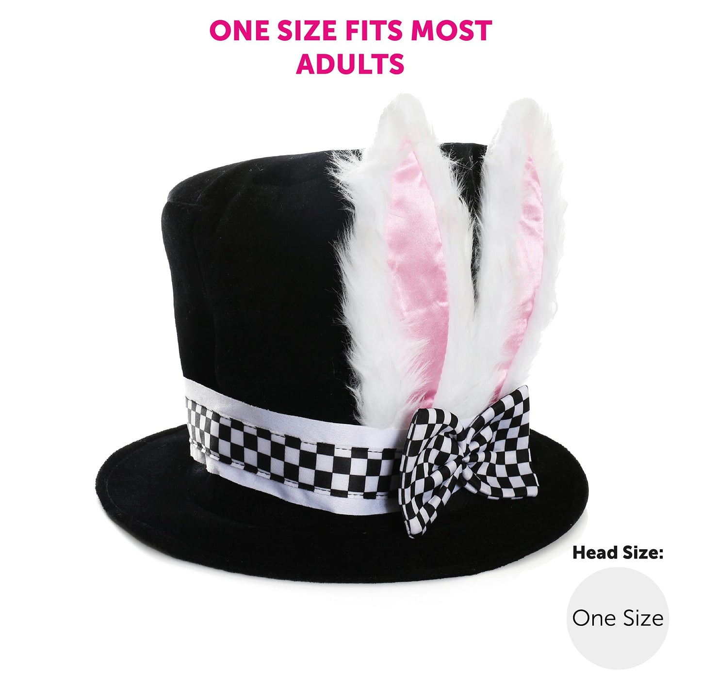 Adults Deluxe Wonderland Rabbit Hat With Large Ears and Attached Bow + Rabbit Nose Perfect for School Book Week + World Book Day Fancy Dress Costume Accessory Black