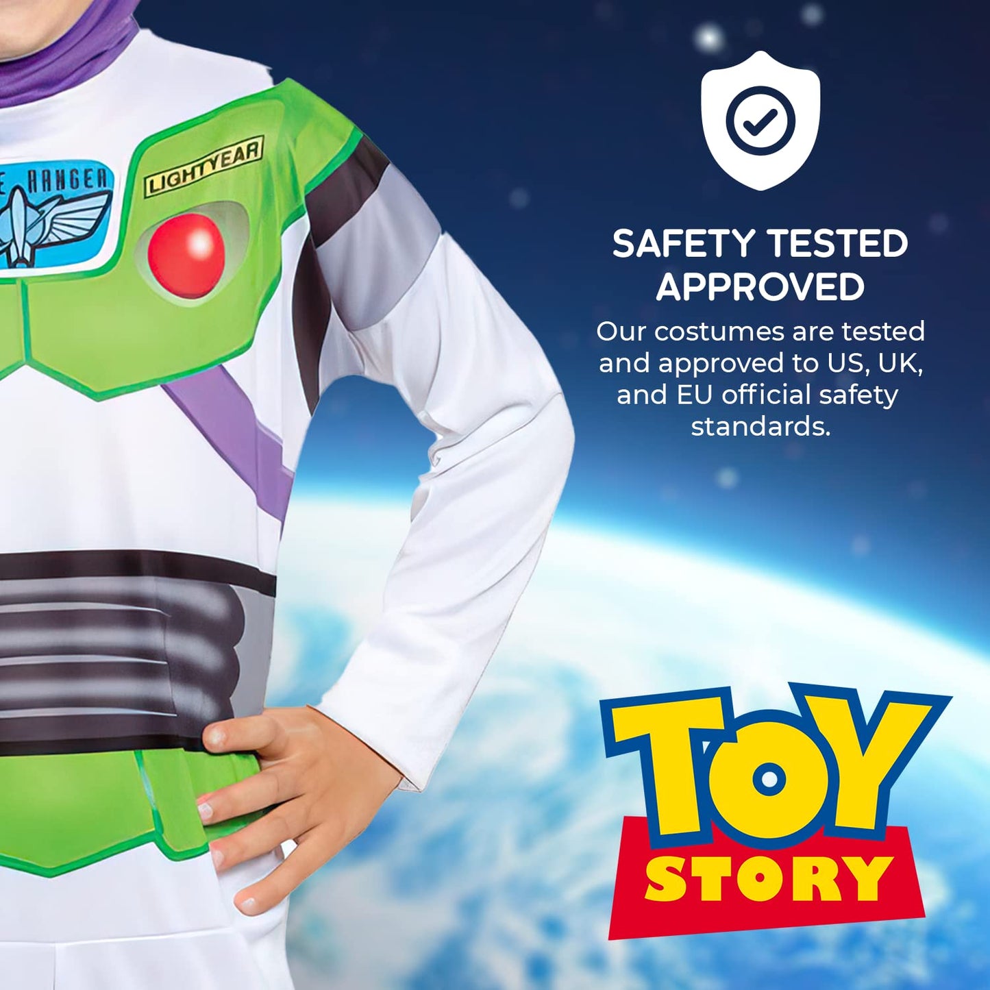 Disney Official Classic Buzz Lightyear Costume Kids, Buzz Lightyear Dress Up Onesie, Toy Story Dress Up Costume Fancy Dress, World Book Day Costumes, For 7-8 Years