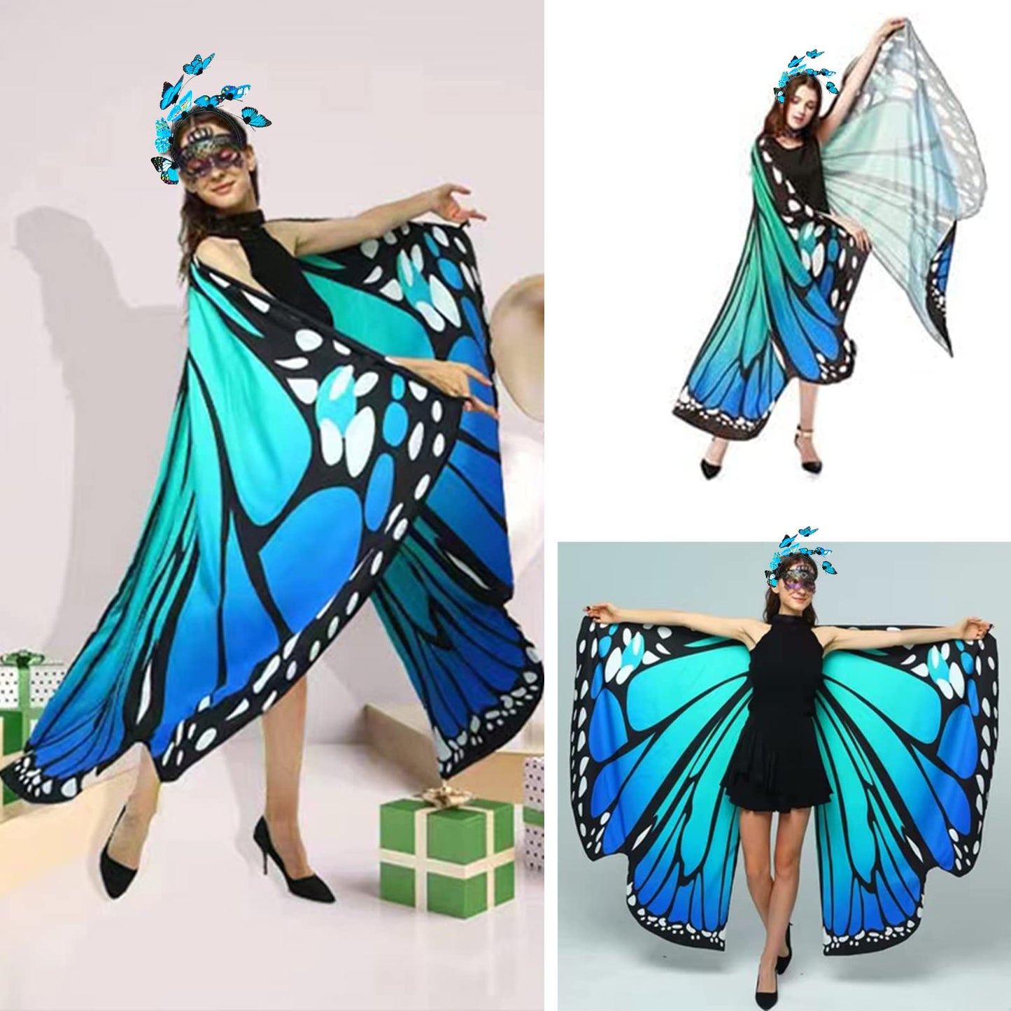 Adult Butterfly Wings Cape Fancy Dress Up Rainbow Butterfly Costume