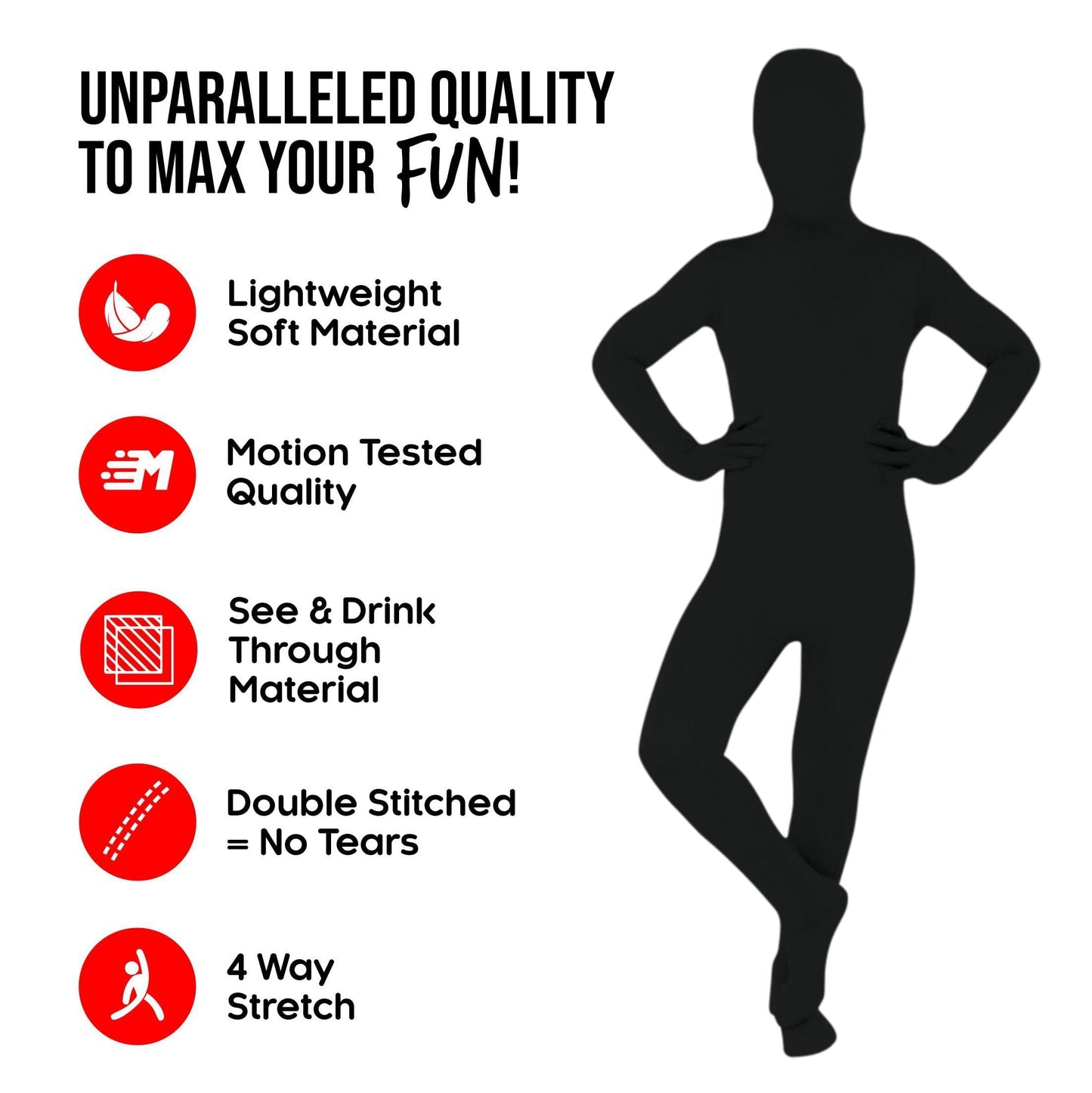 Morphsuit Kids Full Body Costume - Black, M | Original Bodysuit for Children | Super Stretch Suit Great for DIY Party Outfit | Halloween, Cosplay, Fancy Dress | For Boys & Girls