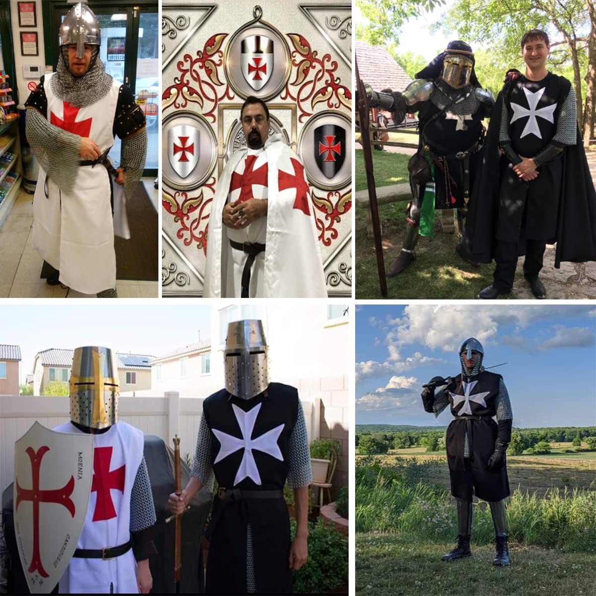 BLESSUME Medieval Knight Tunic Costume Crusader Templar Carnival LARP Cospaly (White 2)