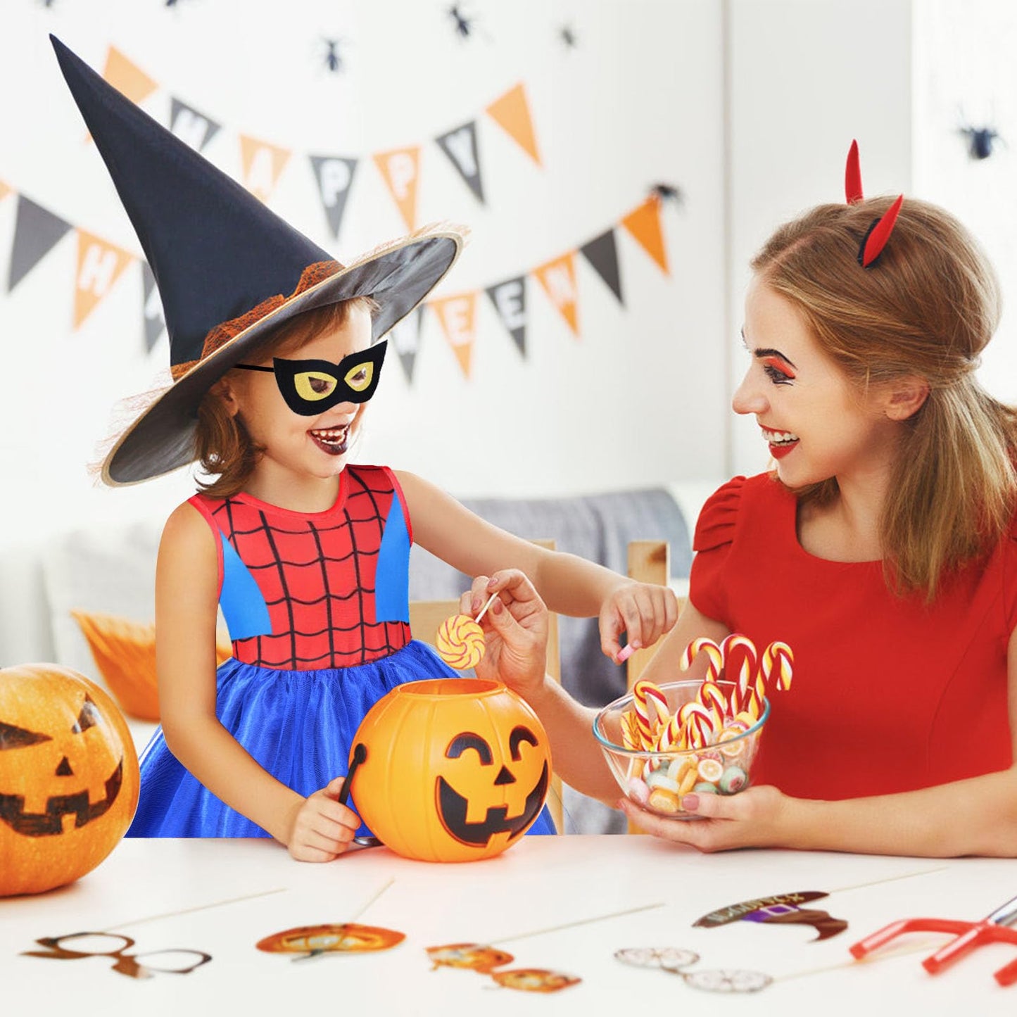 Aomig Spider-Girl Costume, Halloween Kids Spider Costume, Halloween Superhero Costume with Super Hero Mask, Deluxe Girls Spider Fancy Dress Outfit for Carnival Masquerade Party