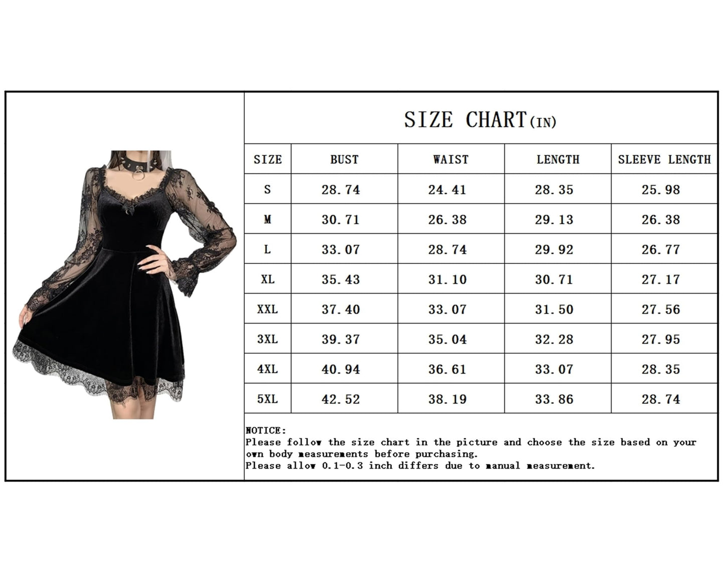 Autumn Velvet Dress Women High Waist Long Sleeve Gothic Punk Lolita (image 3)