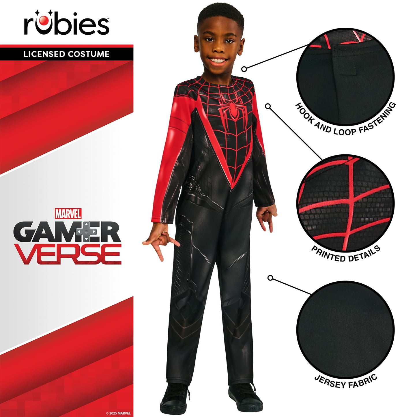 Rubies Official Disney Spiderman Miles Morales Gamerverse Child Costume, Kids Superhero Fancy Dress, Size Age 5-6 Years Halloween