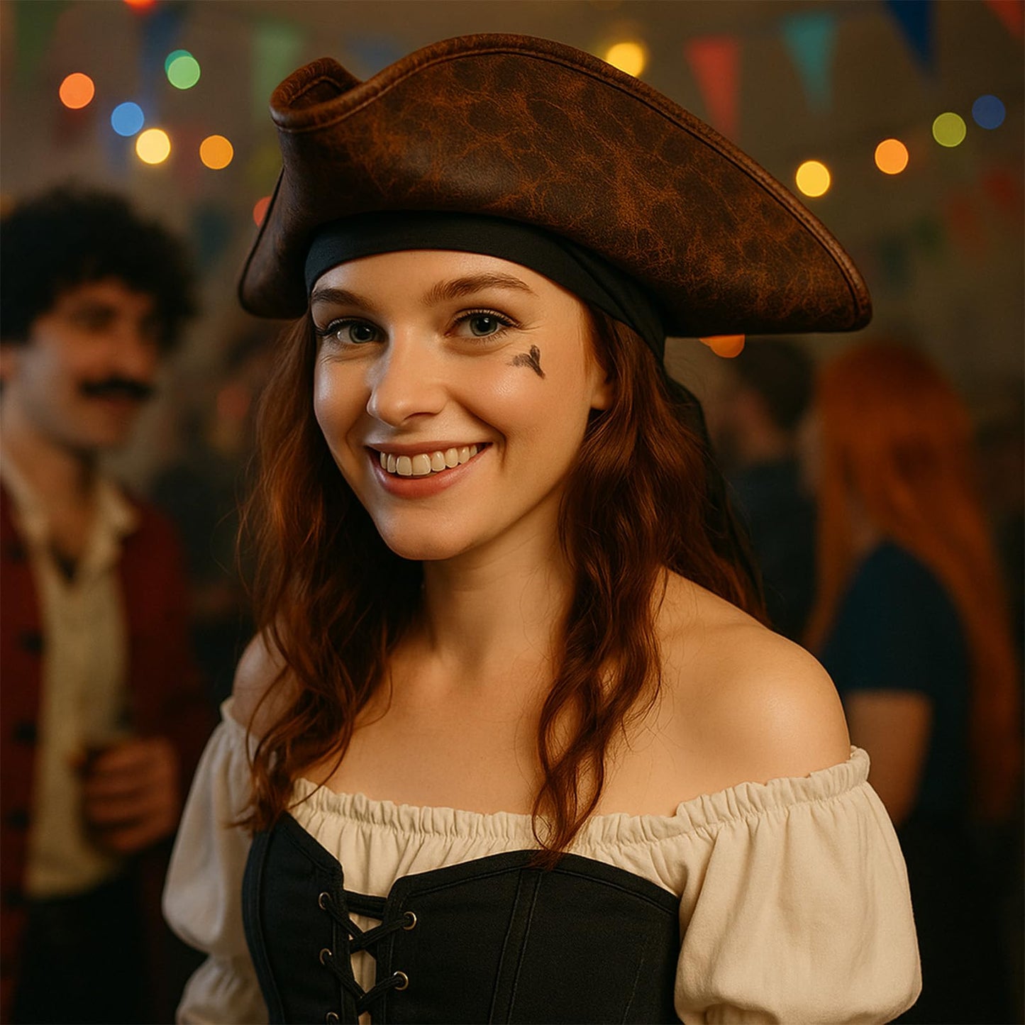 Halloween Pirate Hat for Women Men - Brown Distressed Leather