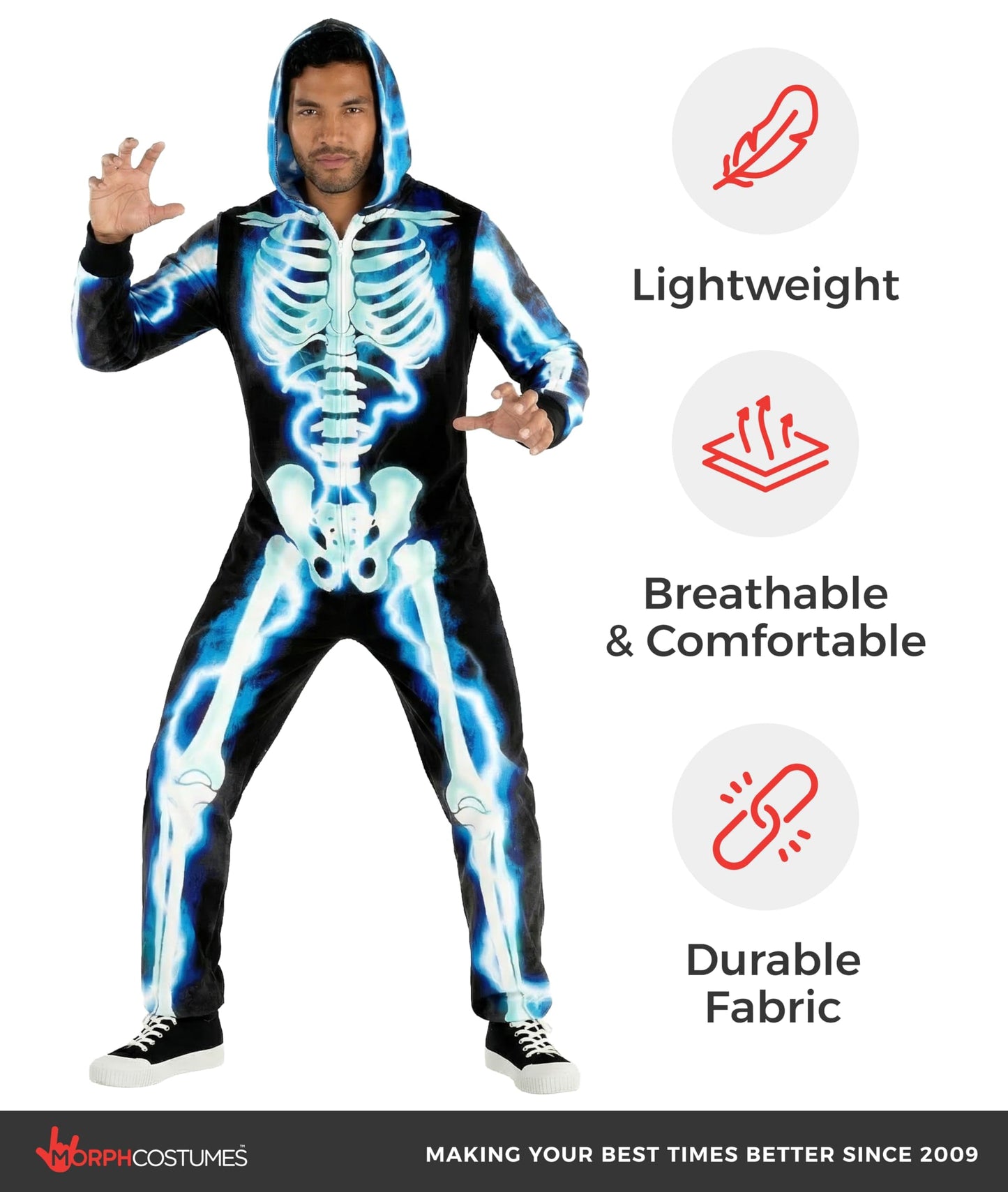 Electric Skeleton Costume Men Adult Halloween Jumpsuit Skeleton (image 6)