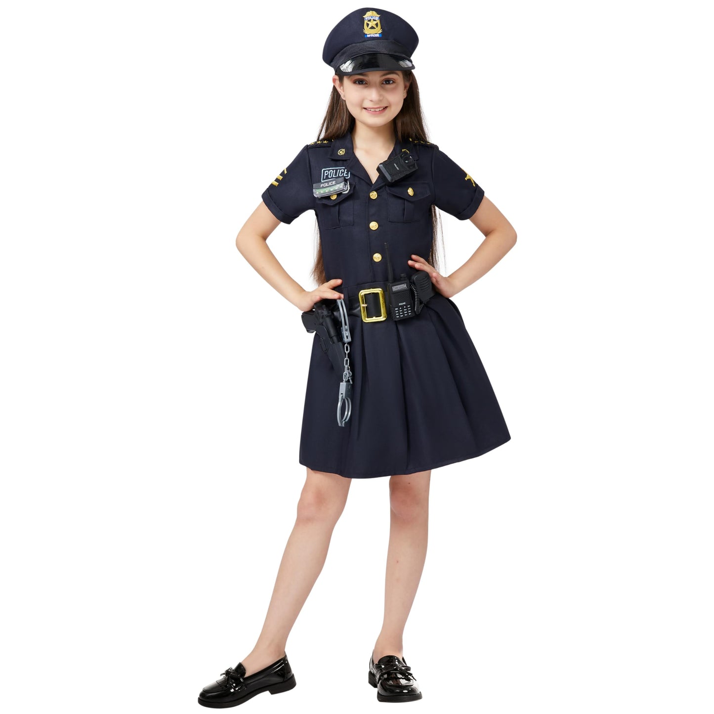 Spooktacular Creations Girls Police Officer Costume With Accessories - Kids Role Play Halloween Dress Up Party, Carnival Cosplay (Small, Black)