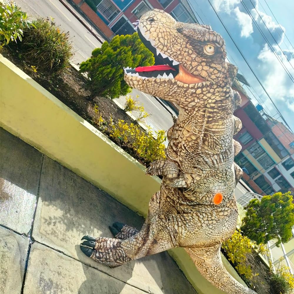 KOOY Dinosaur Costume Adult Inflatable Raptor Onesies Blow Up T-rex Dino Full Body Funny Halloween Costume for Men Women Teens