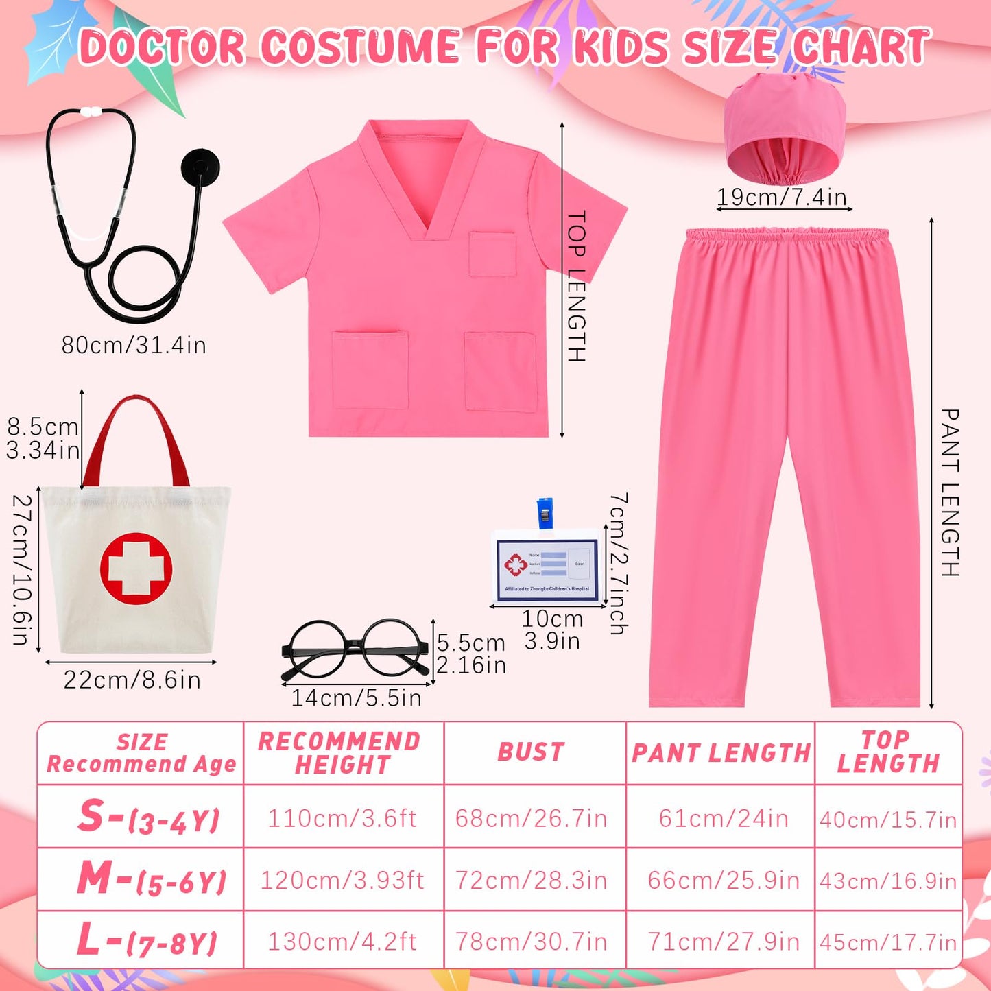 GSrenyu 8 Piece 120cm Kids Doctor Costume Set