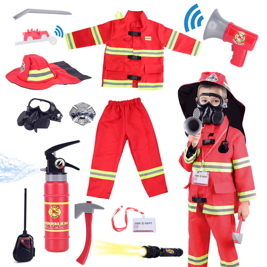 Kids fireman costume set with helmet and accessories