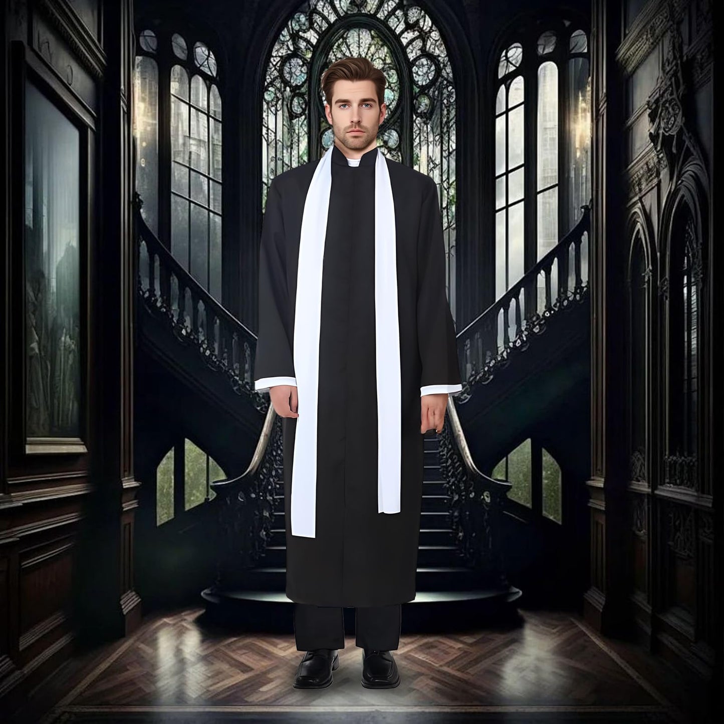 Priest Costume Men Adult Priest Robe Vicar Costume Halloween