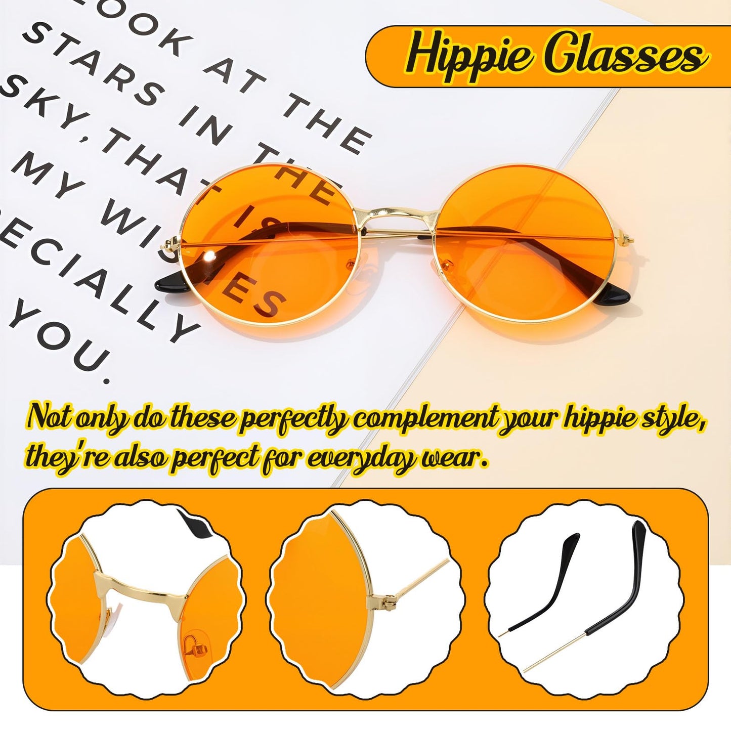GSrenyu 9 PCS Hippie Accessories, Hippie Costume for Women Includes Sunflower Headband, Flower Sunglasses, Daisy Hair Fork, Sunflower Bracelet, Peace Sign Necklace for 70s 80s Fancy Dress