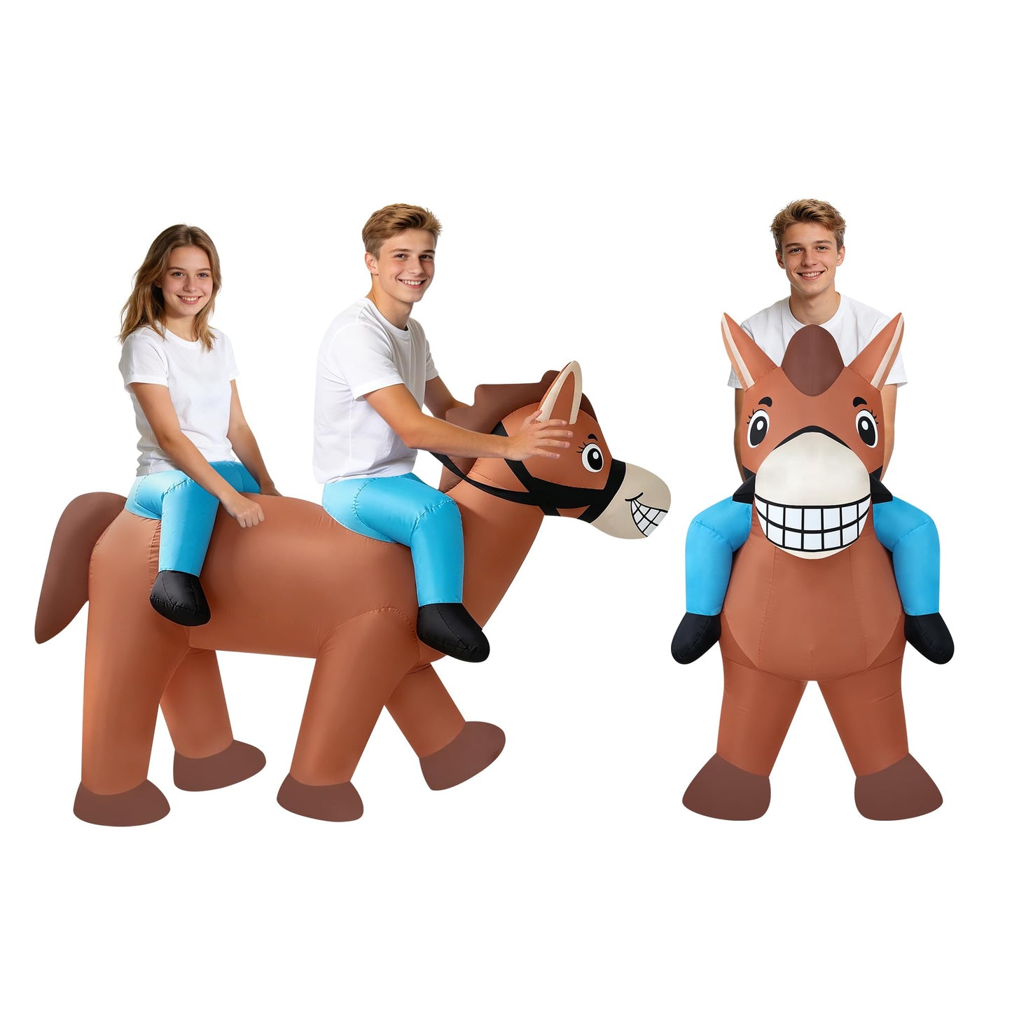 AkieBy Inflatable Double Rider Horse Costume for Adults, Funny 2-Person Ride-On Tandem Horse Blow Up Suit for Halloween,Cosplay,Party,Christmas,Birthday