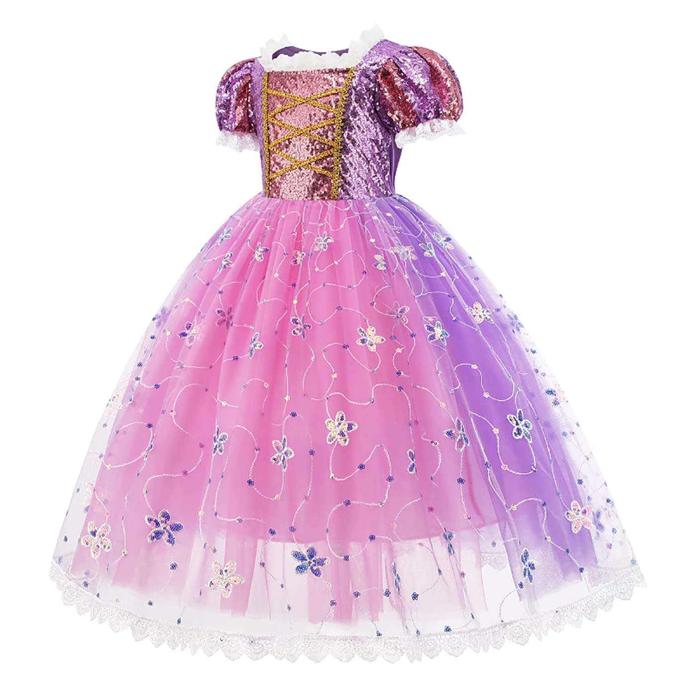 Kosplay Girls' Princess Rapunzel Costume Puff Sleeves Princess Fancy Dress Children's Princess Dress with Accessories Birthday Party Christmas Halloween Carnival Cosplay Dresses