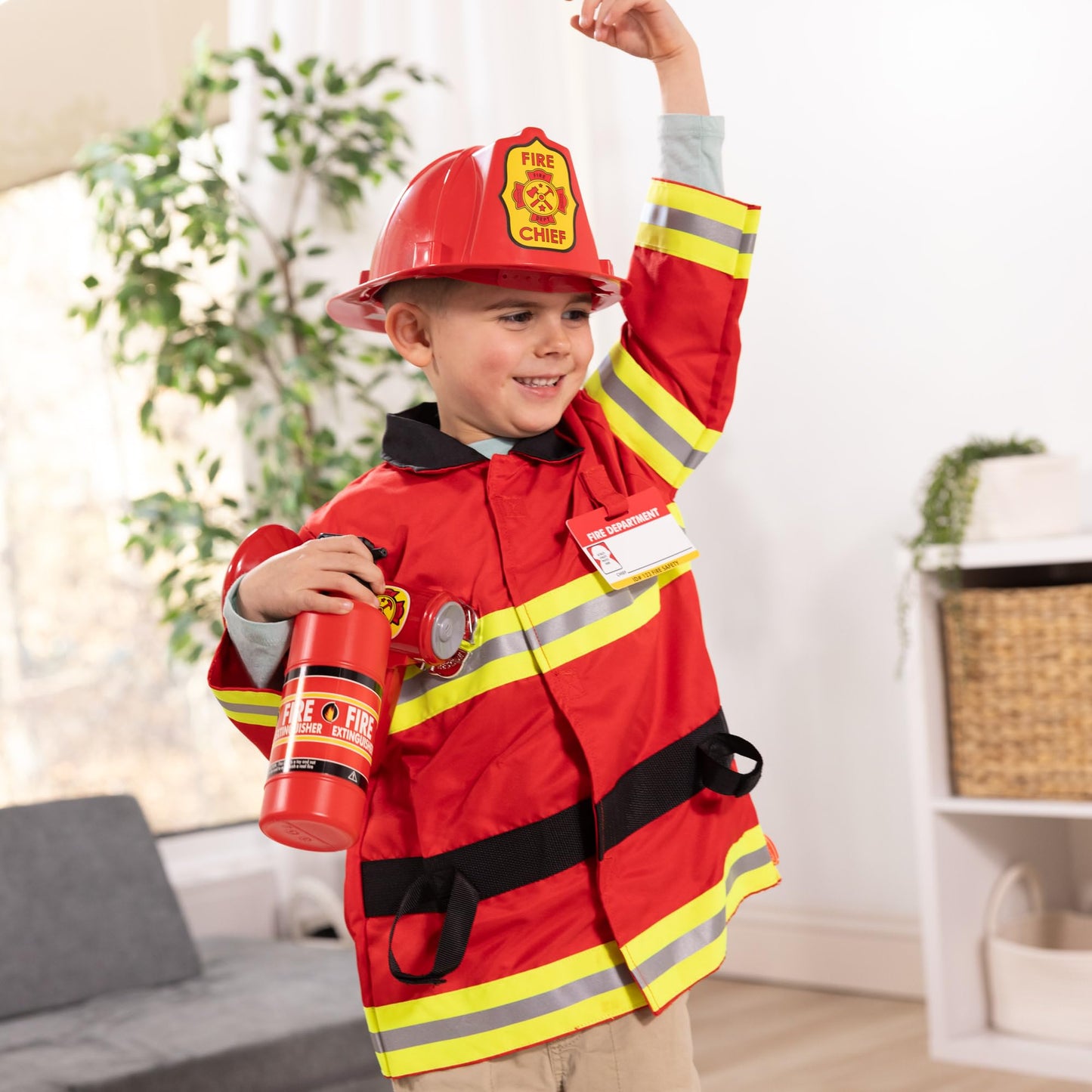 Melissa & Doug Fire Chief Costume Set − Dress Up & Role Play for Boys & Girls | With Extinguisher, Helmet, Badge, Bullhorn & Jacket | Age 3+