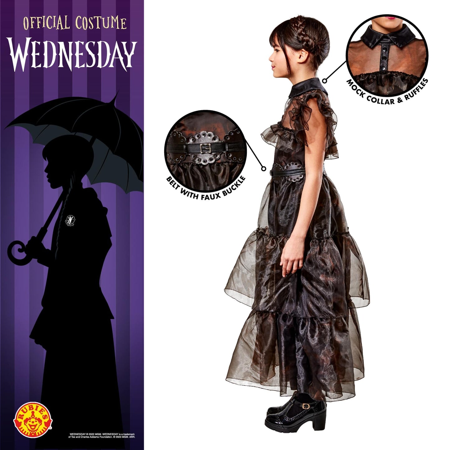 Rubies 1000886M000 Wednesday Rave 'N Dance Costume Addams Adult Fancy Dress, Girls, 9-10 Years Halloween Halloween